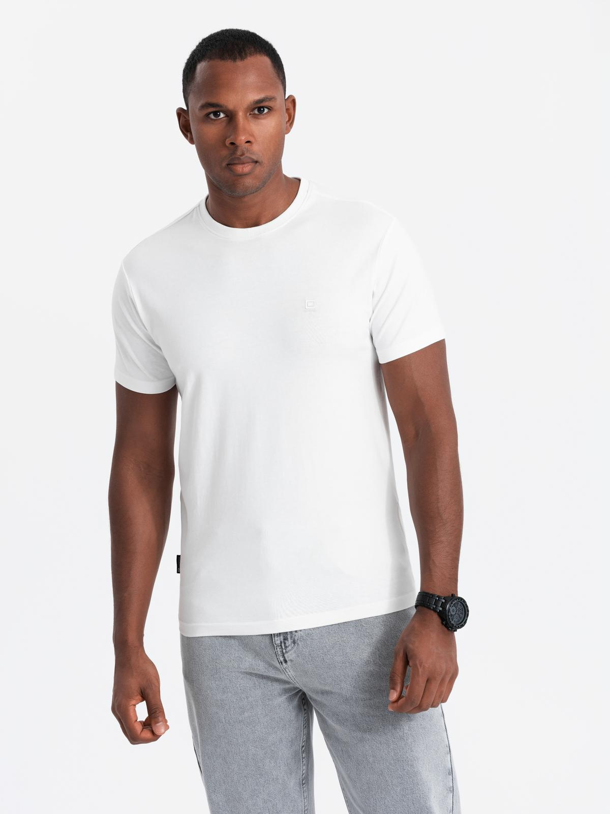 Ombre Men&#039;s SLIM FIT T-shirt with round neckline and logo - white