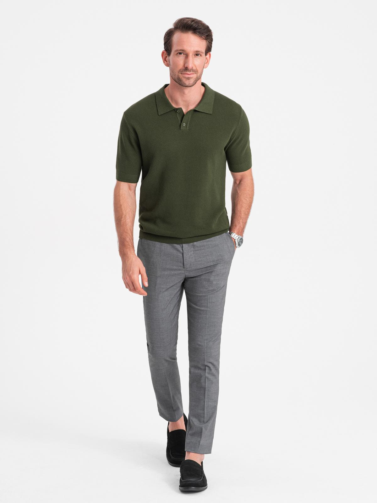 Ombre Men&#039;s cotton structured knit polo shirt - olive