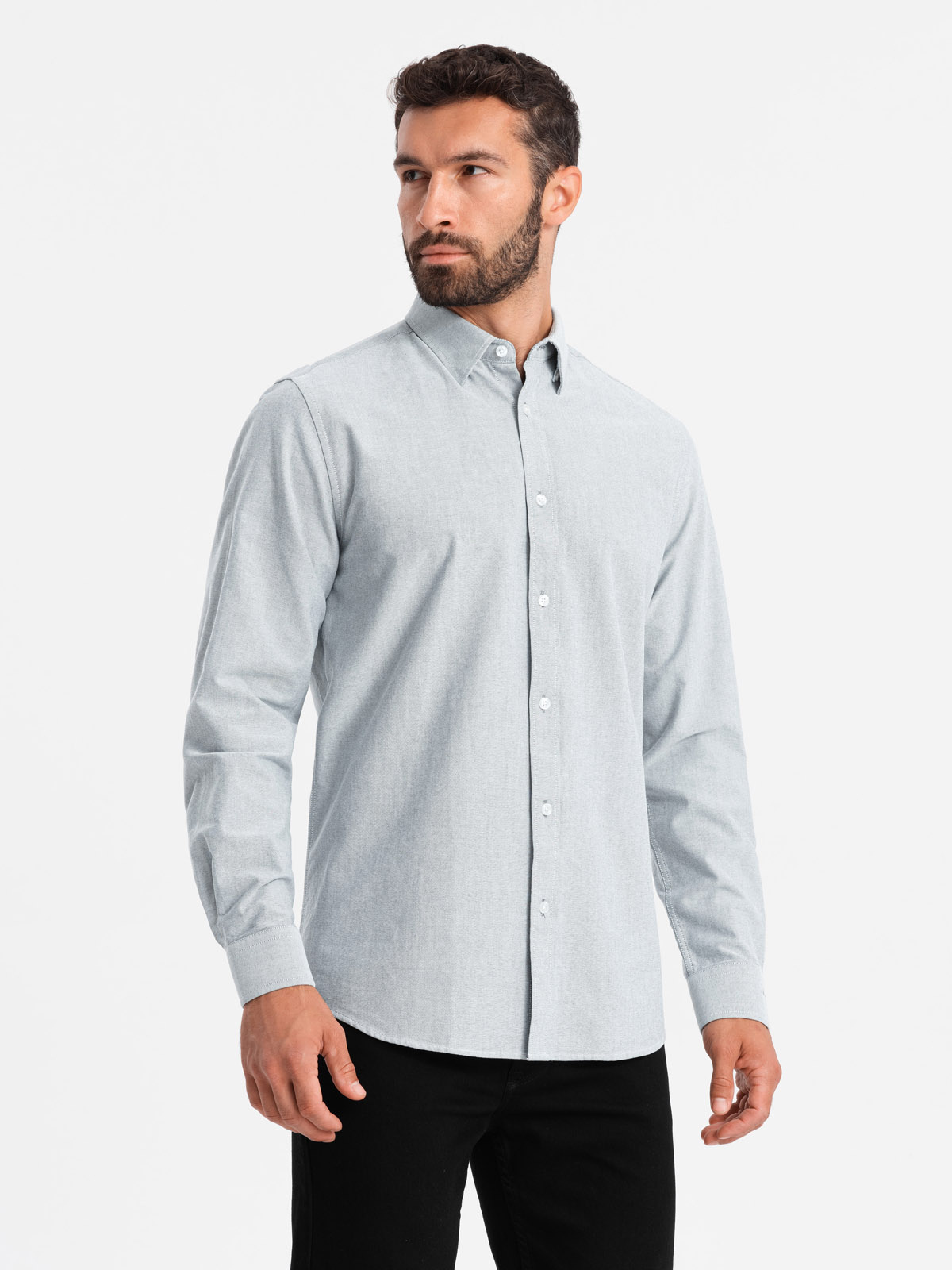 Ombre Elegant Men's Oxford Shirt With Embroidery - Light Grey