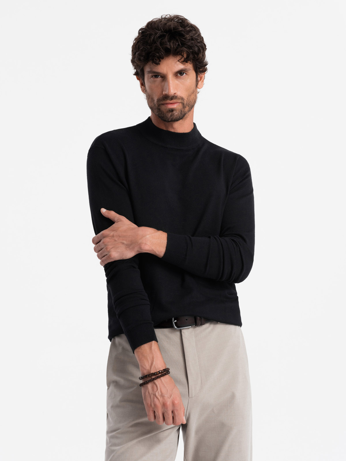 Ombre Men&#039;s knitted half-golf with viscose - black