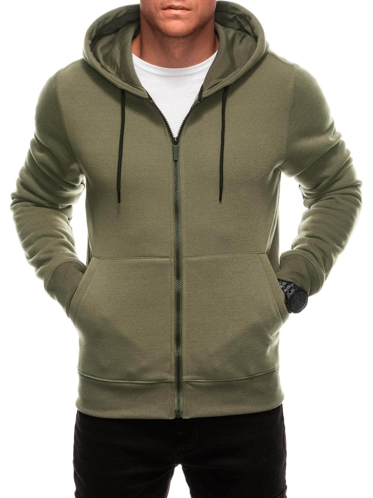 Edoti Unzipped men&#039;s BASIC hooded sweatshirt - dark olive green