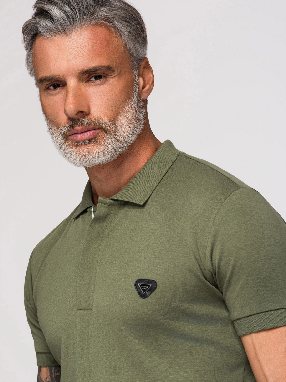 Ombre Men's polo shirt with zip neckline - olive