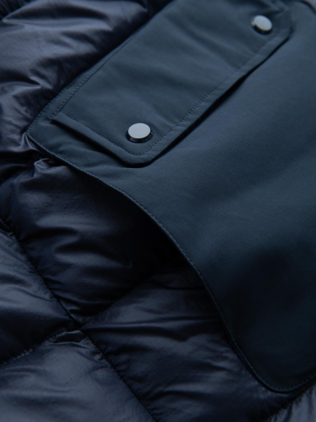 Ombre Men's quilted long jacket with large pockets - navy blue