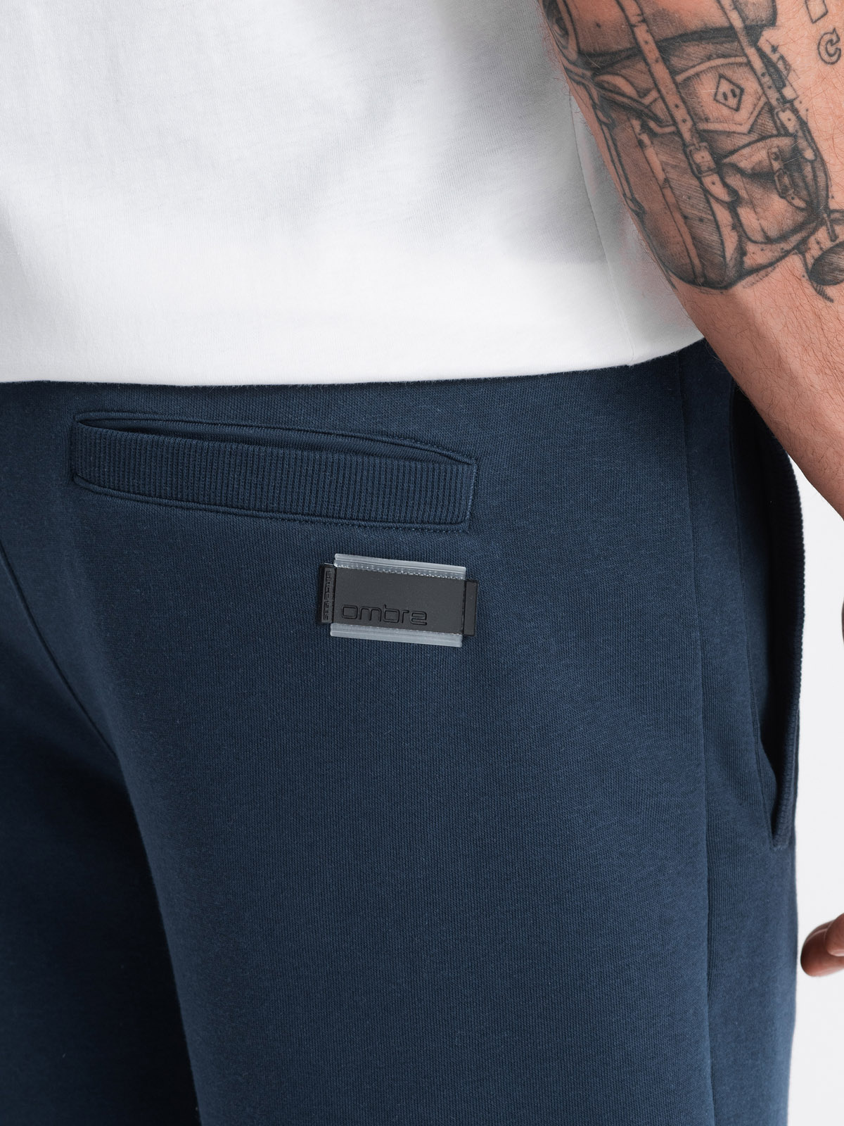 Ombre Men&#039;s pre-knee BASIC sweat shorts - navy blue