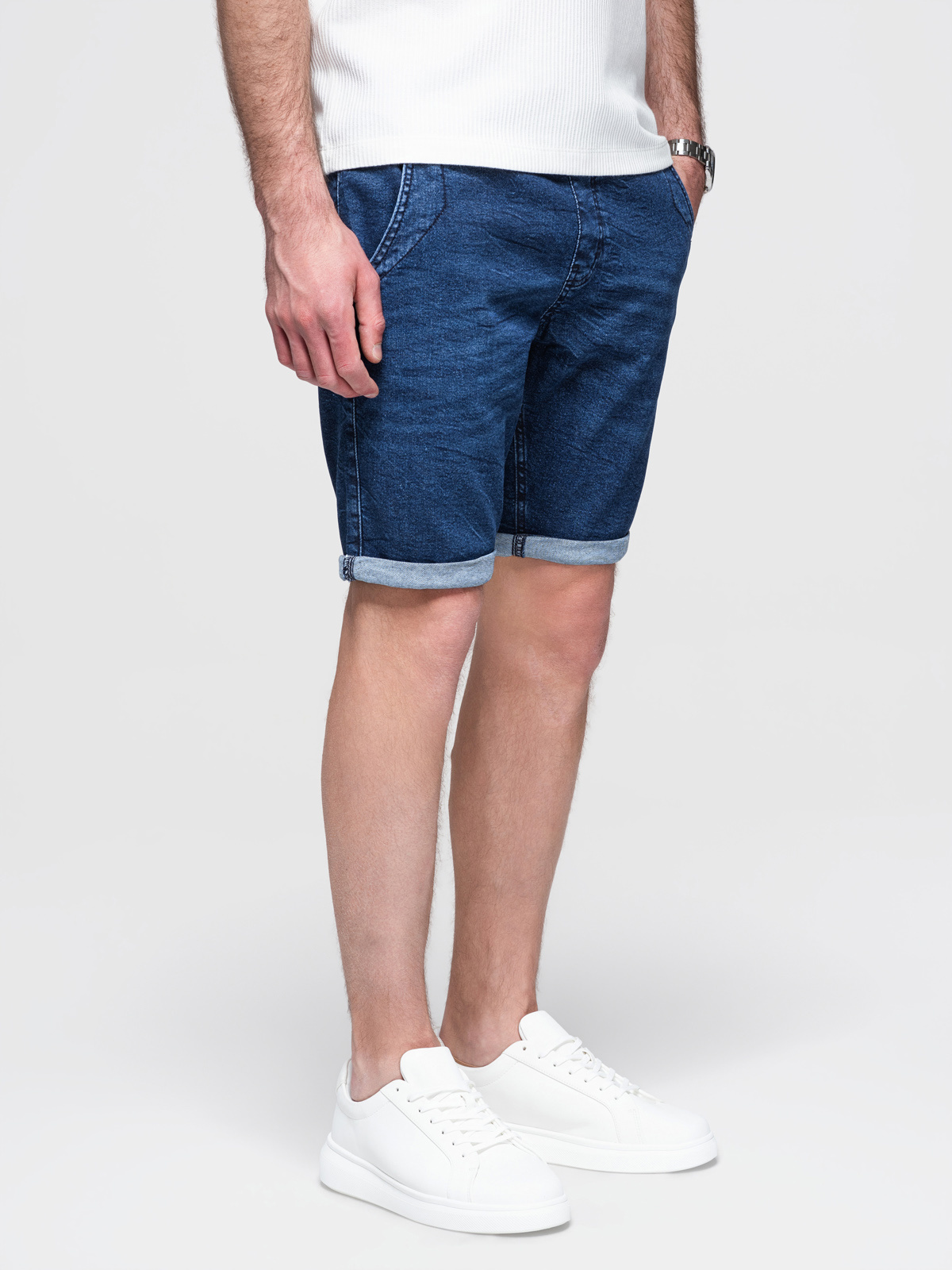 Ombre Men's denim shorts with rolled up leg - dark blue