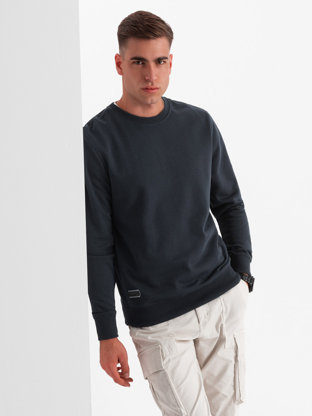 Ombre BASIC Men's Non-stretch Cotton Sweatshirt - Black