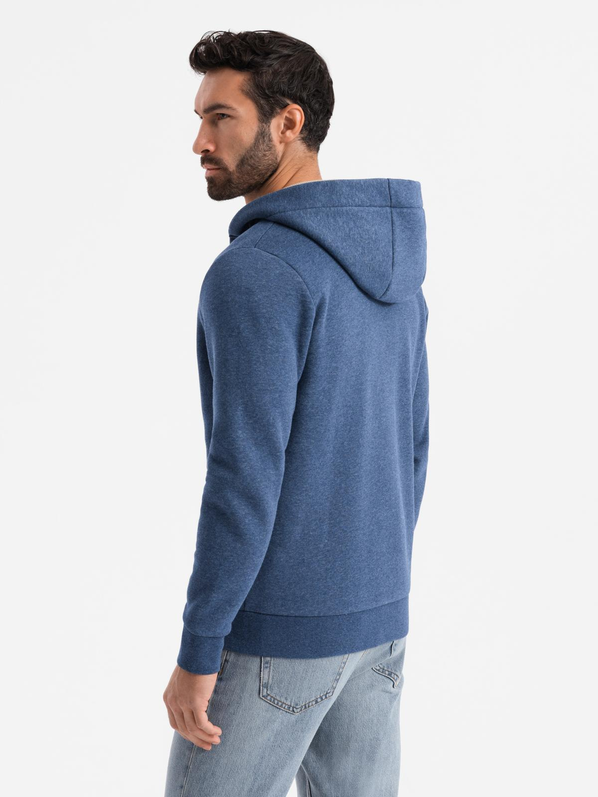 Ombre Men&#039;s button-down hooded sweatshirt - navy blue melange