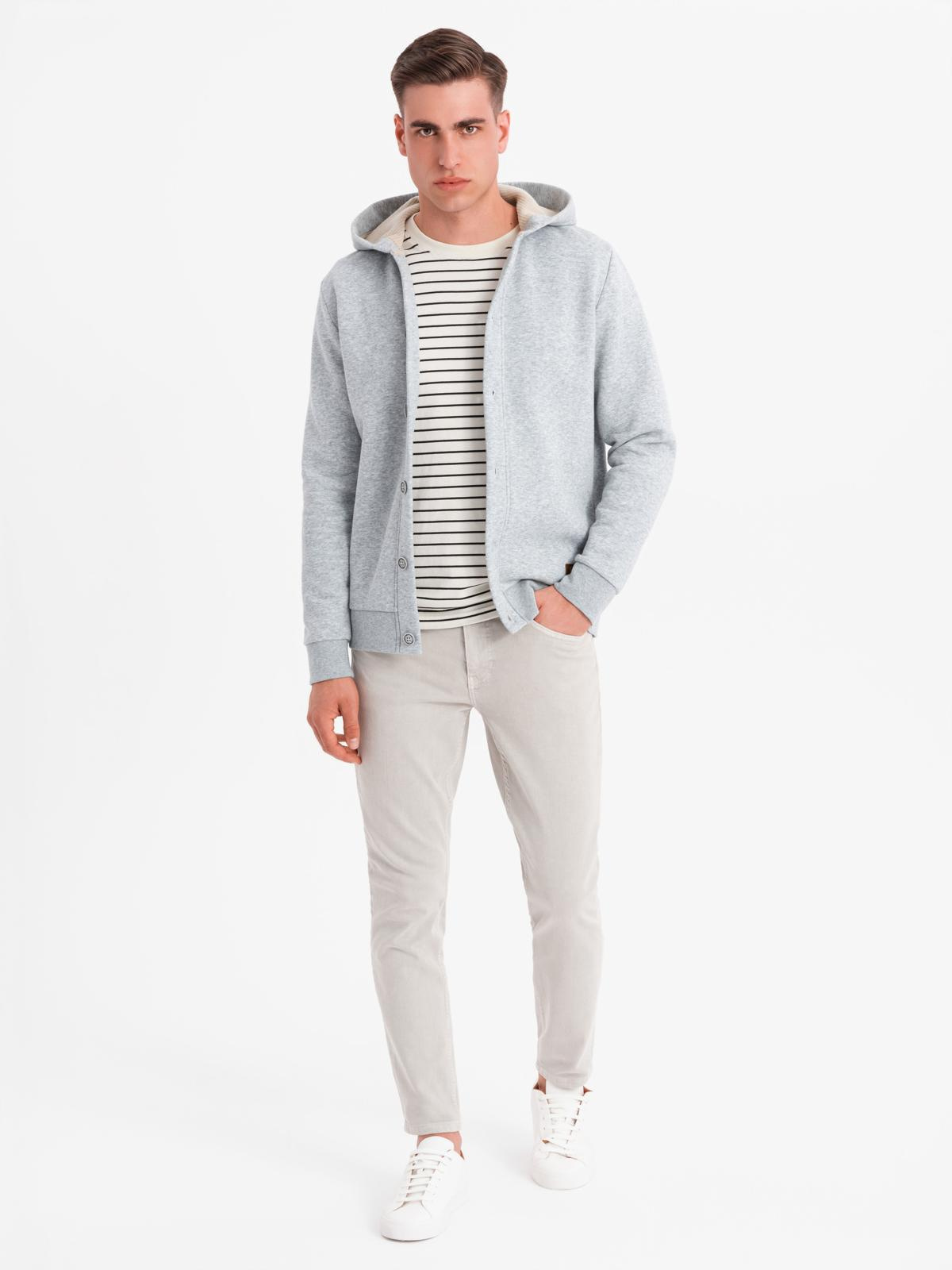 Ombre Men's button-down hooded sweatshirt - grey melange