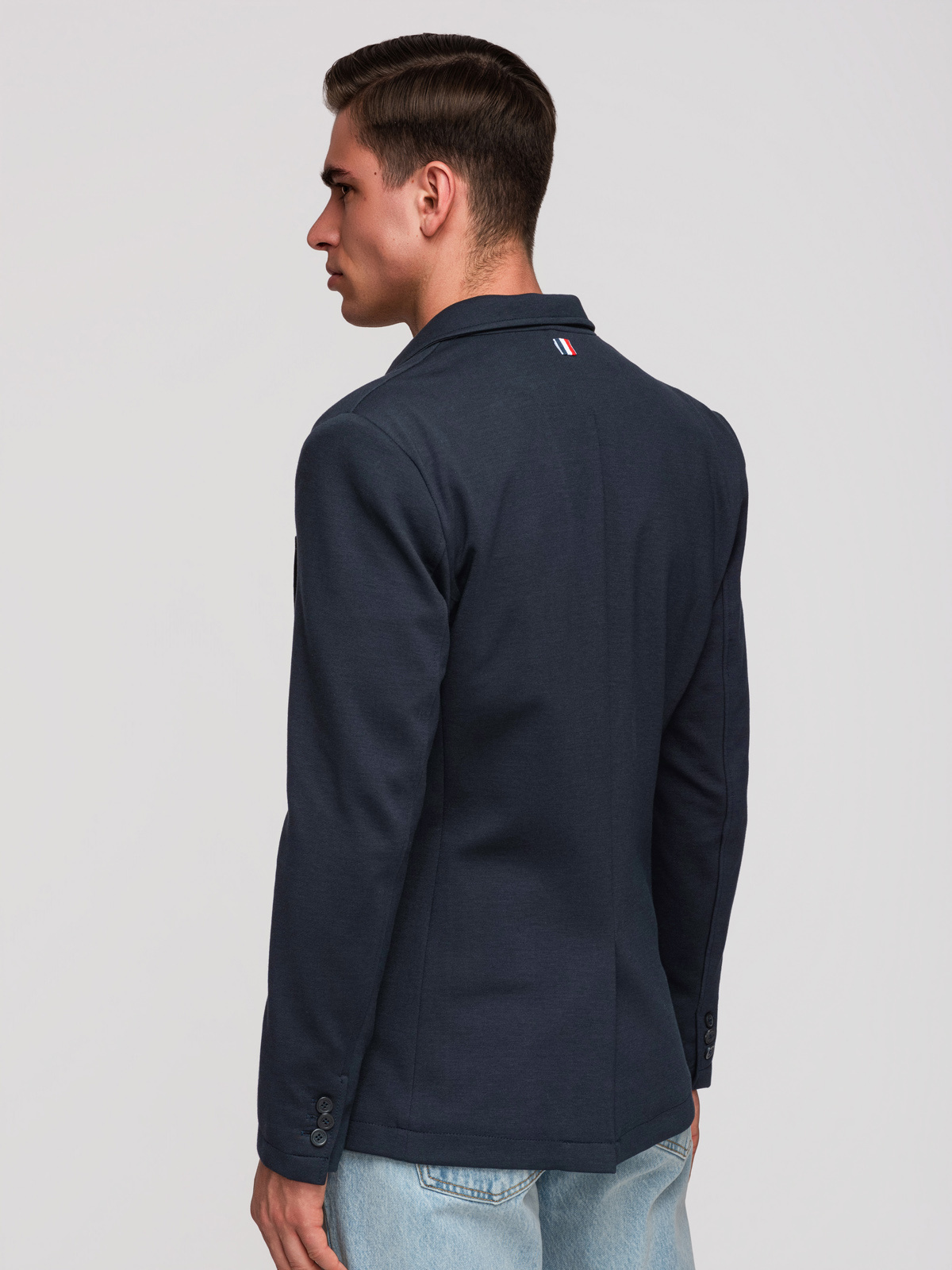 Ombre Men's SLIM knit jacket with subtle texture - navy blue