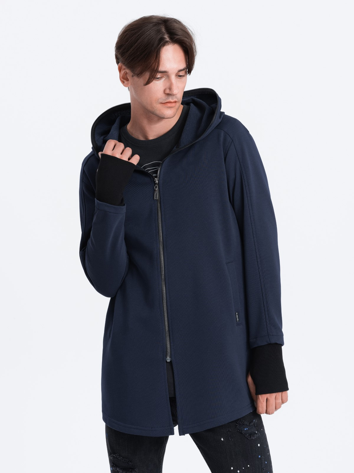 Ombre Longer men's unbuttoned sweatshirt with spacious hood PRAGA
