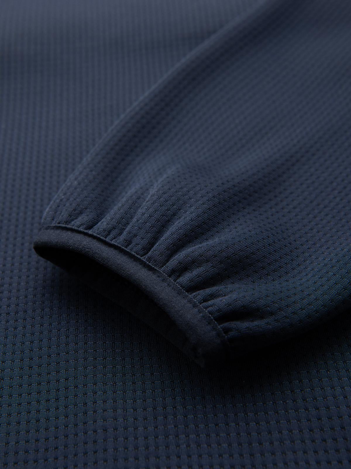 Ombre Men's lightweight jacket of combined materials with hood and decorative quilting - navy blue