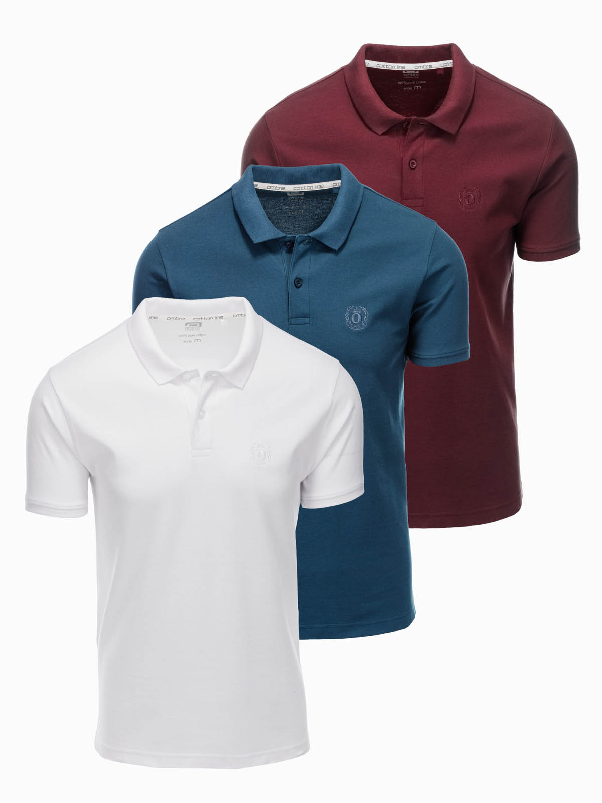 Ombre BASIC men's cotton polo t-shirt set - white/maroon/dark blue