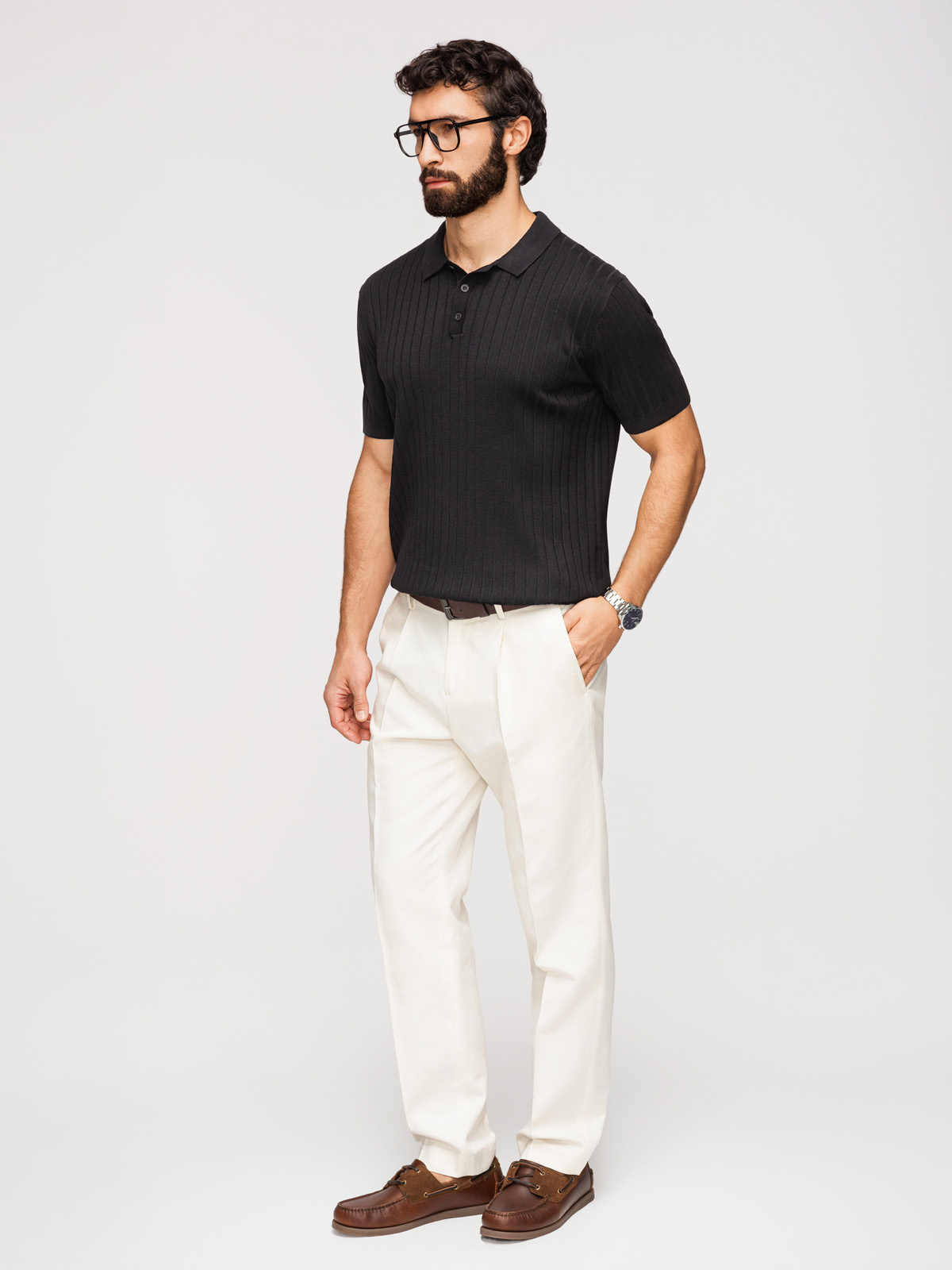 Ombre pánske SLIM FIT pruhované polo tričko - čierne