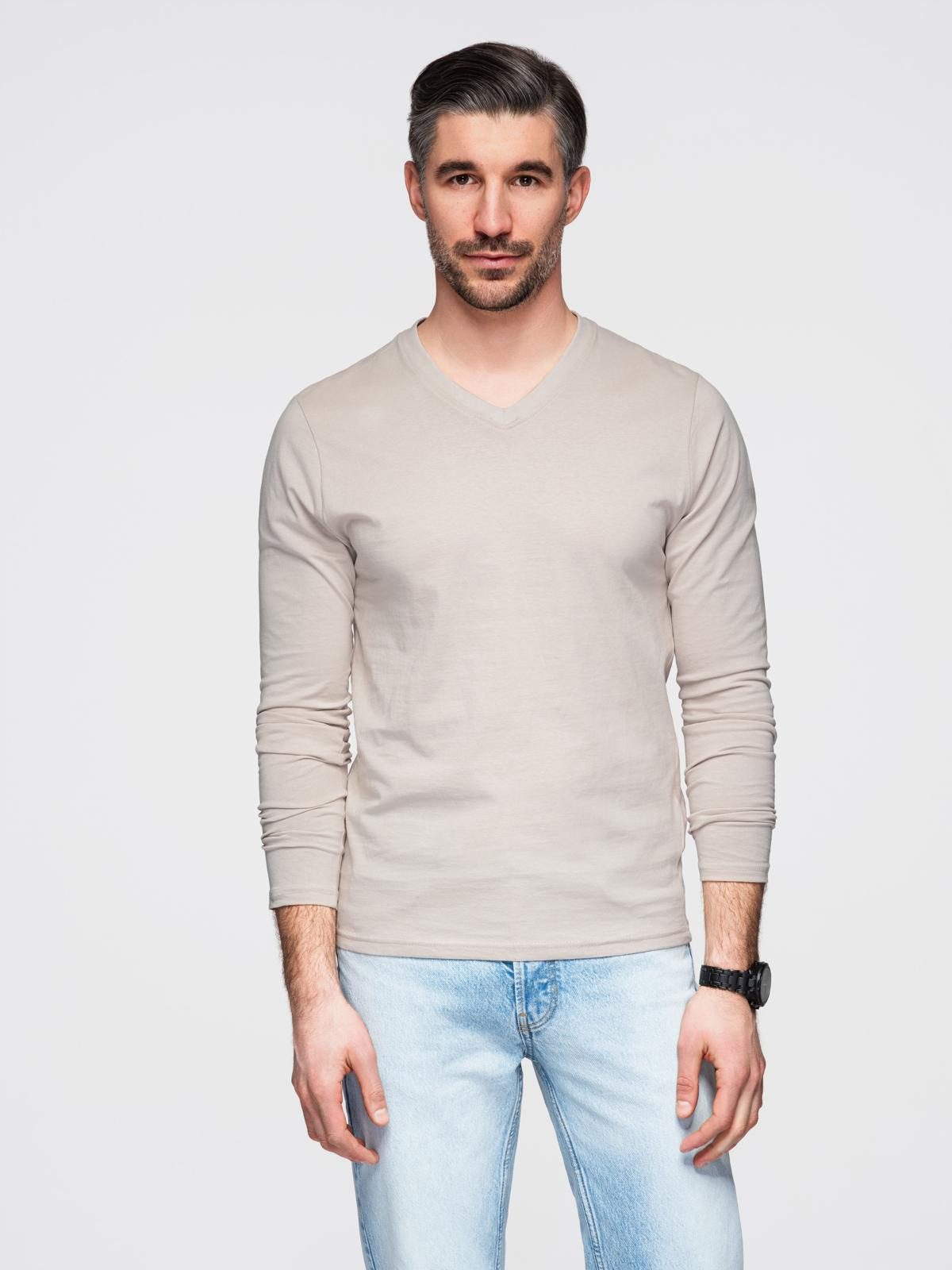 Ombre Men's unprinted longsleeve with v-neck - light beige