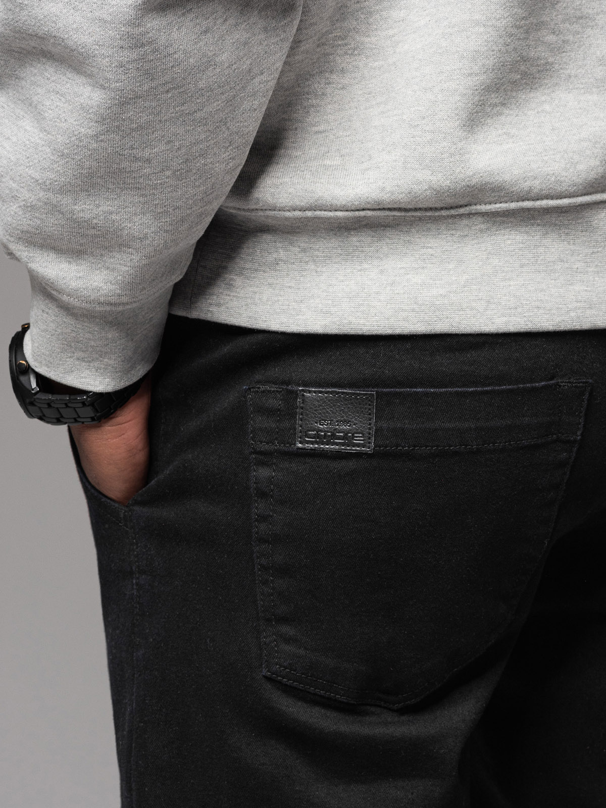 Ombre Men's denim joggers with piping - black