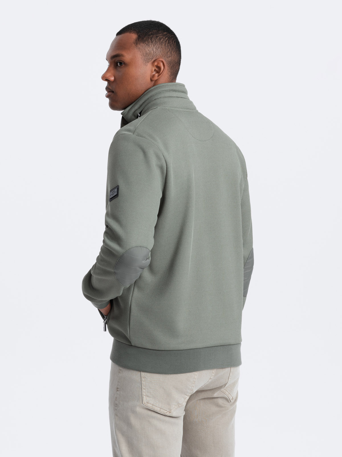 Ombre Men&#039;s jacket with high collar and fleece interior - khaki