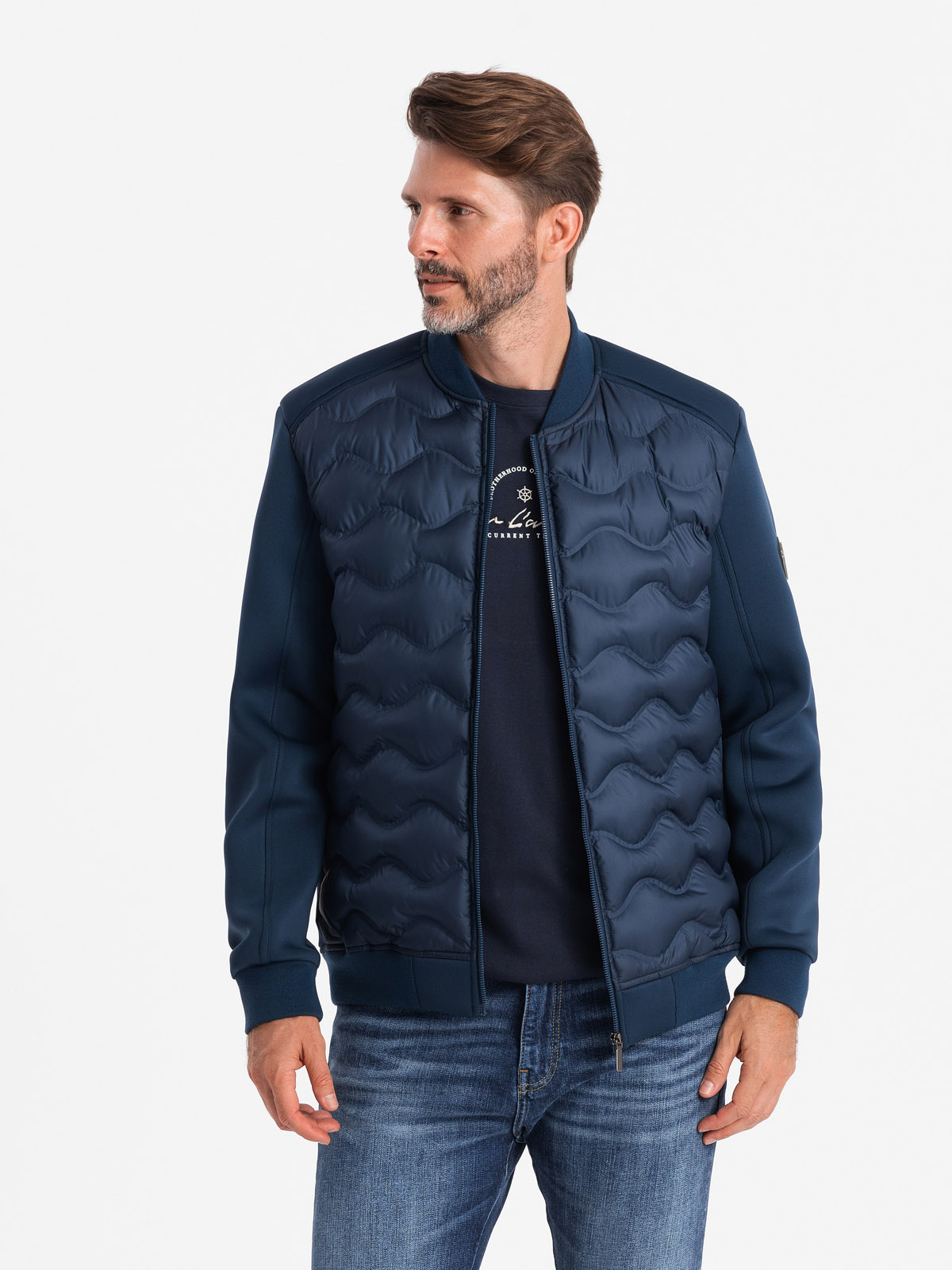 Ombre Men&#039;s quilted bomber jacket - navy blue