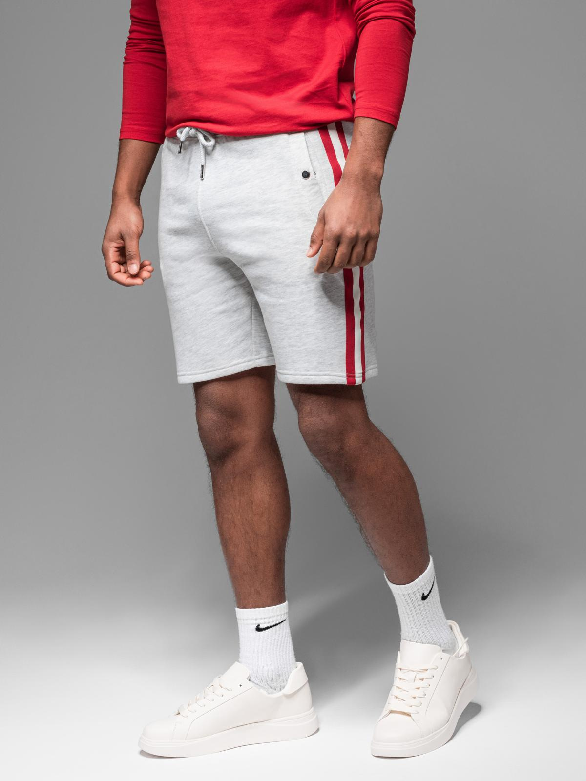 Ombre Men's sweat shorts with piping and drawstring waistband - grey melange
