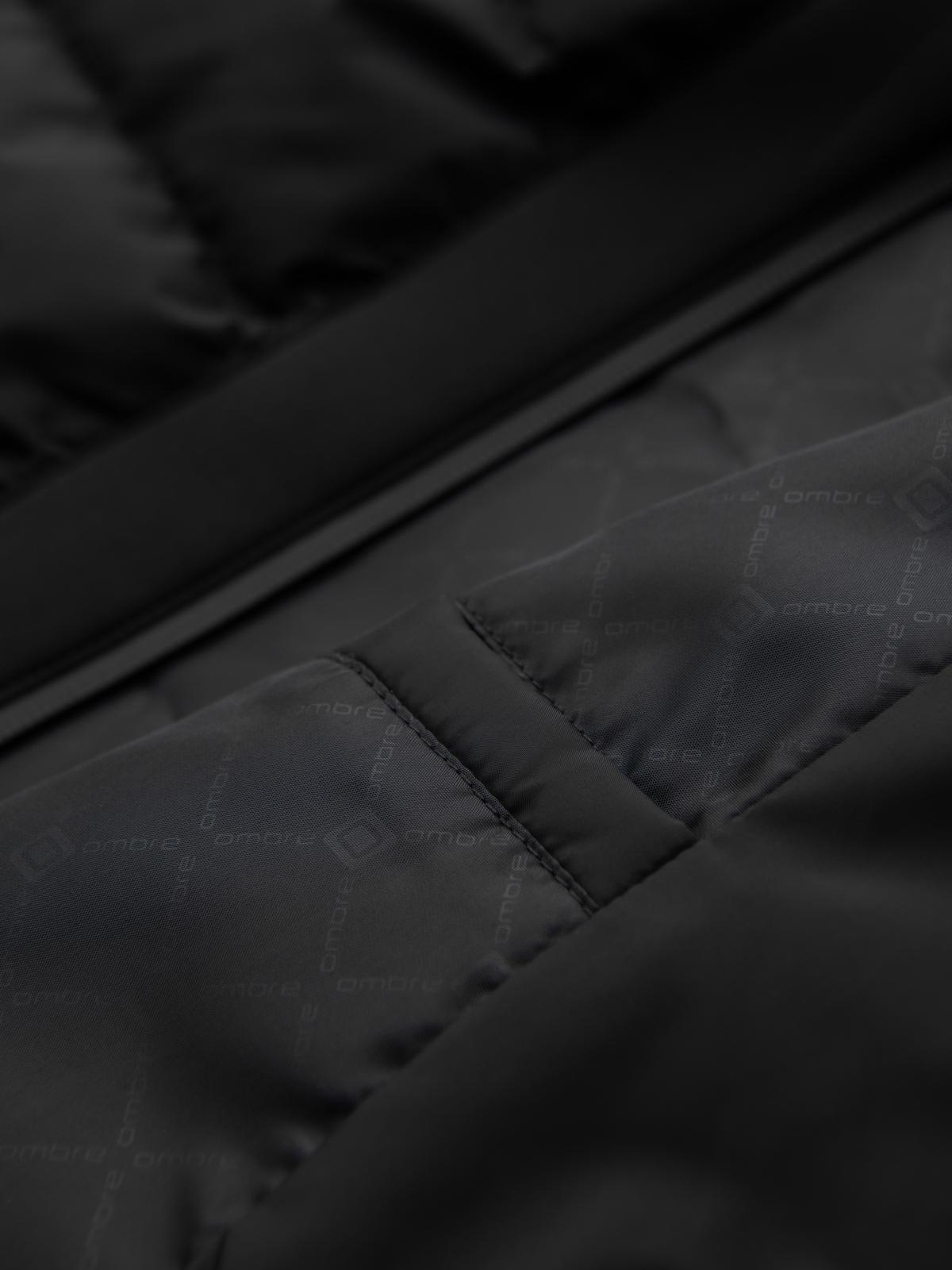 Ombre Quilted bomber jacket with hood and knitted sleeves - black