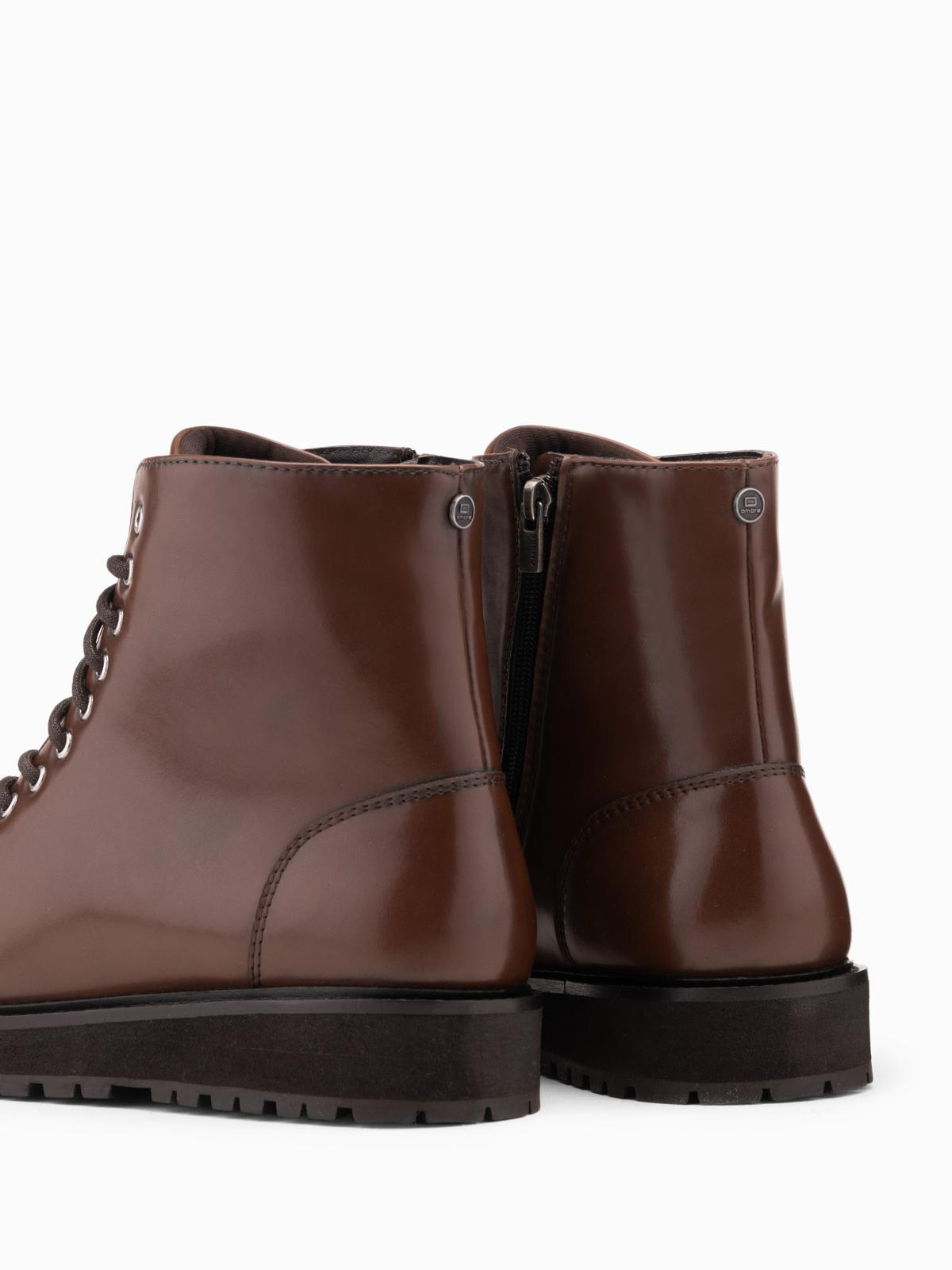 Ombre Men&#039;s shoes with high upper in glossy eco leather - dark brown