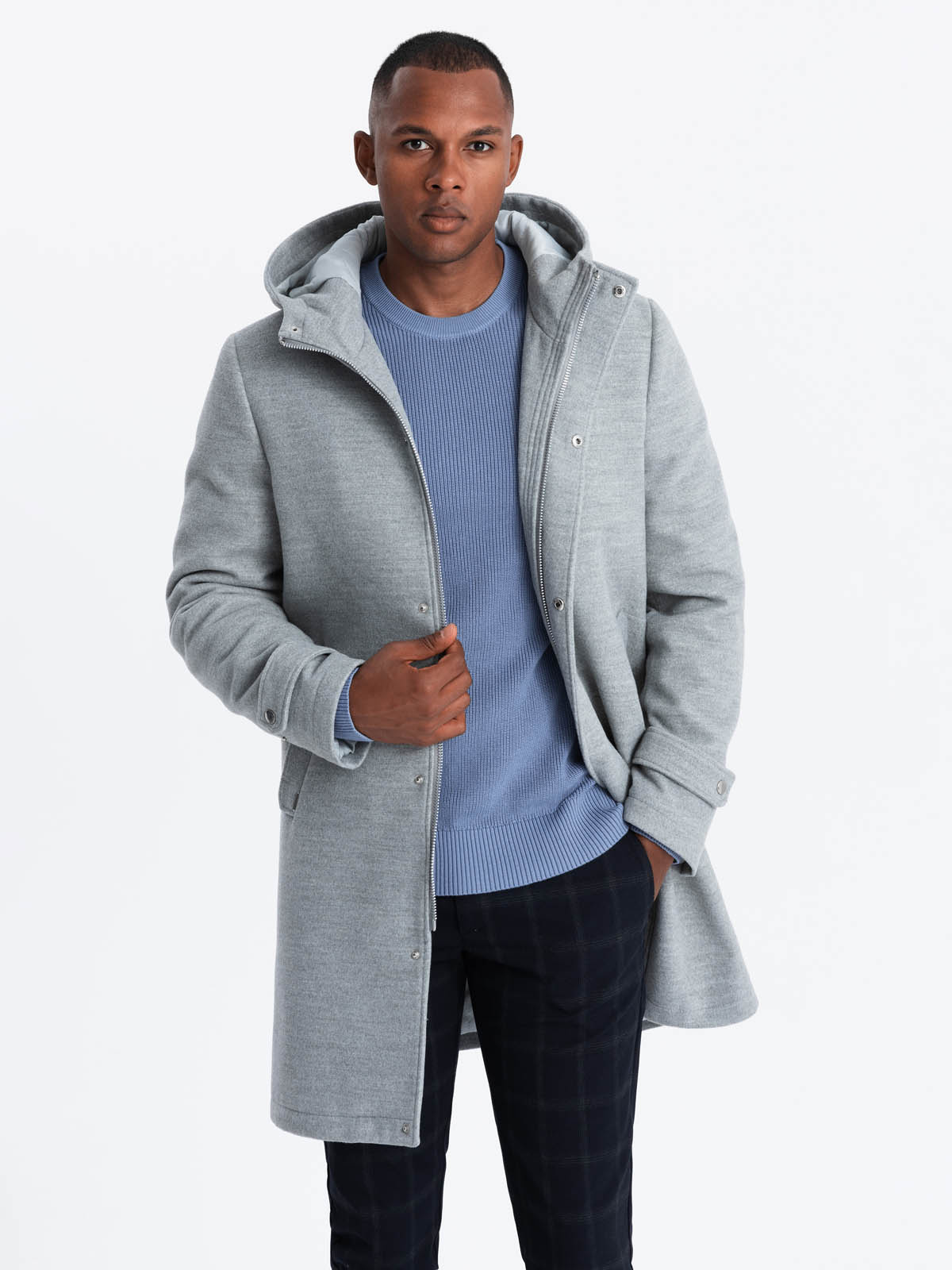 Ombre Monochrome long men&#039;s hooded coat - grey melange