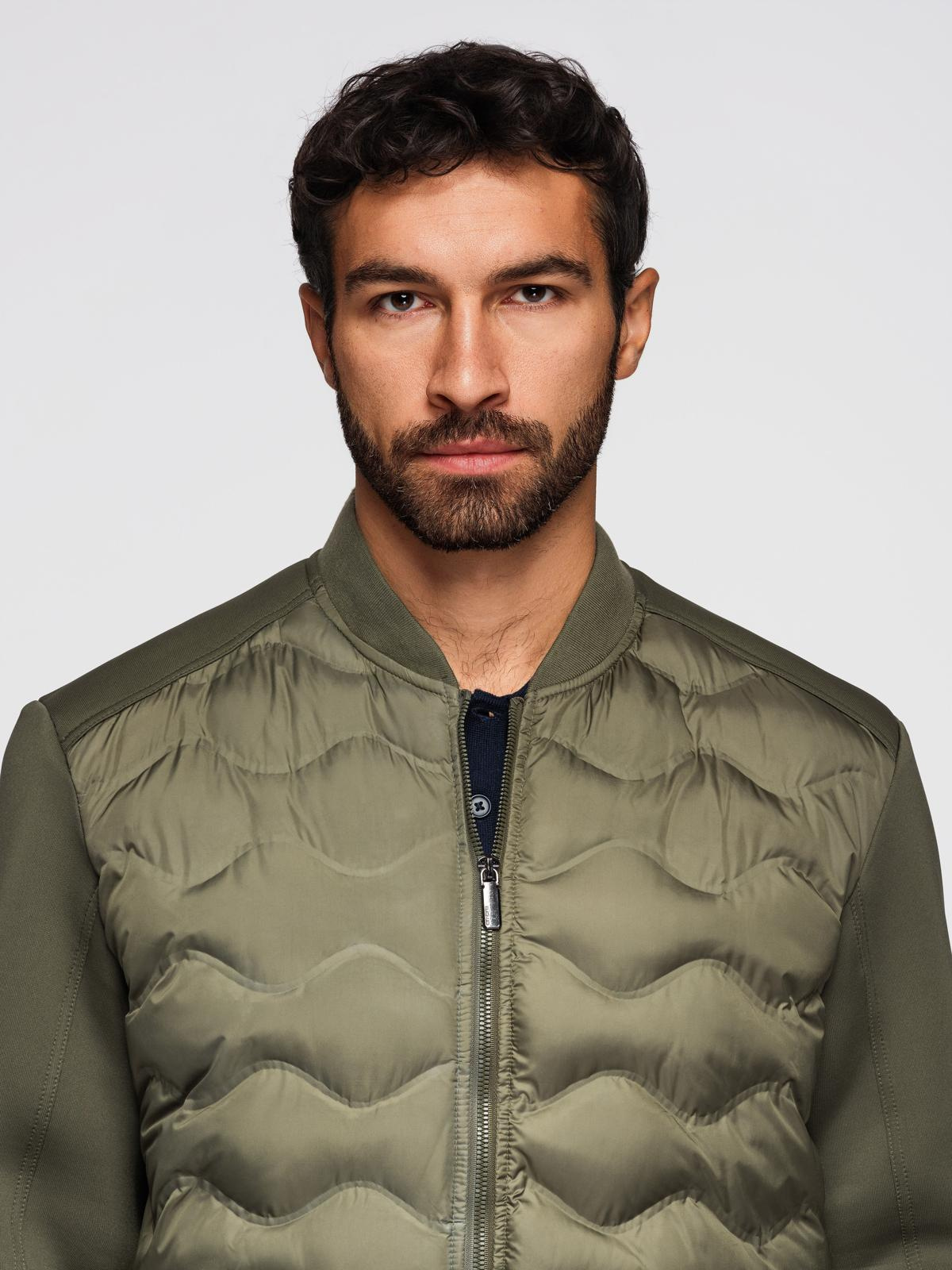 Ombre Men's quilted bomber jacket - dark olive green