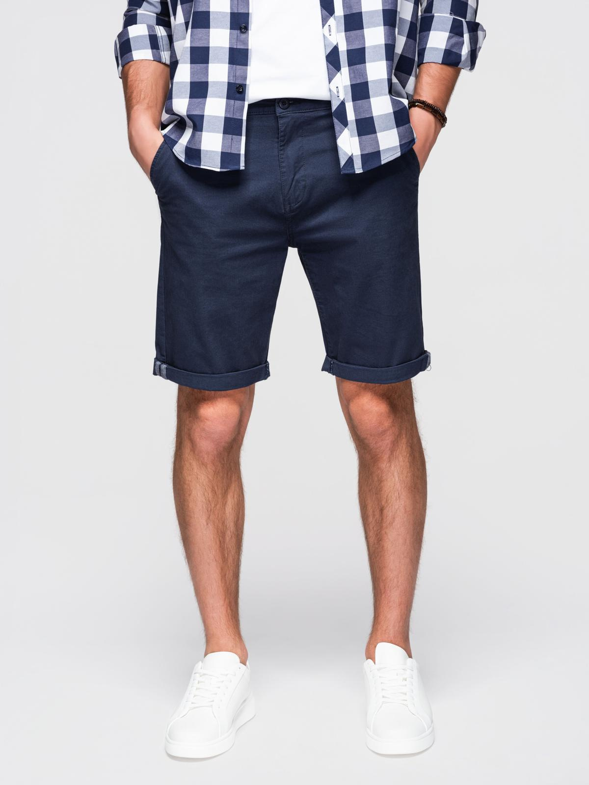 Ombre Men's classic chino shorts with rolled up leg - navy blue