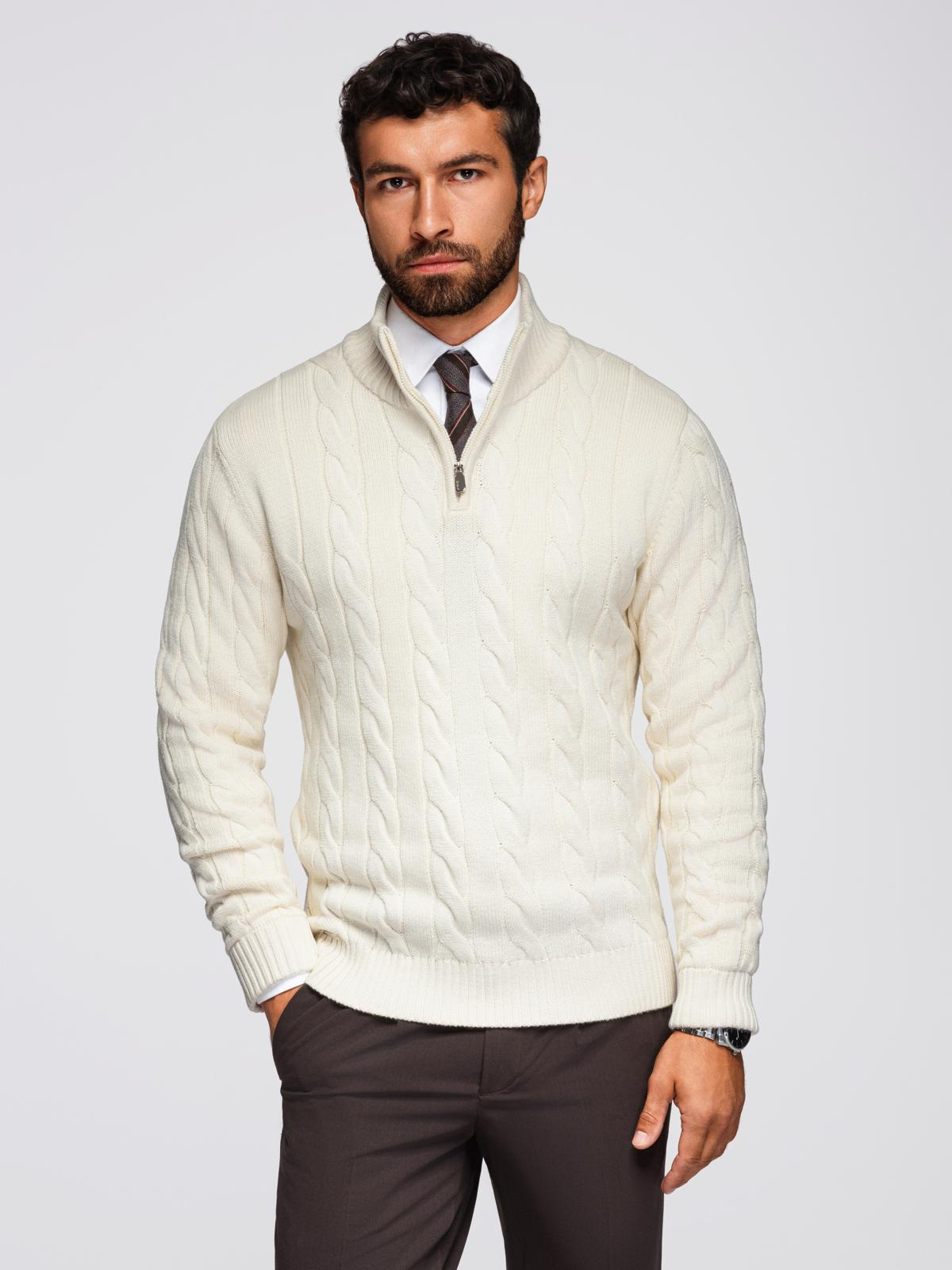 Ombre Men&#039;s plaid sweater with turtleneck zipper - cream