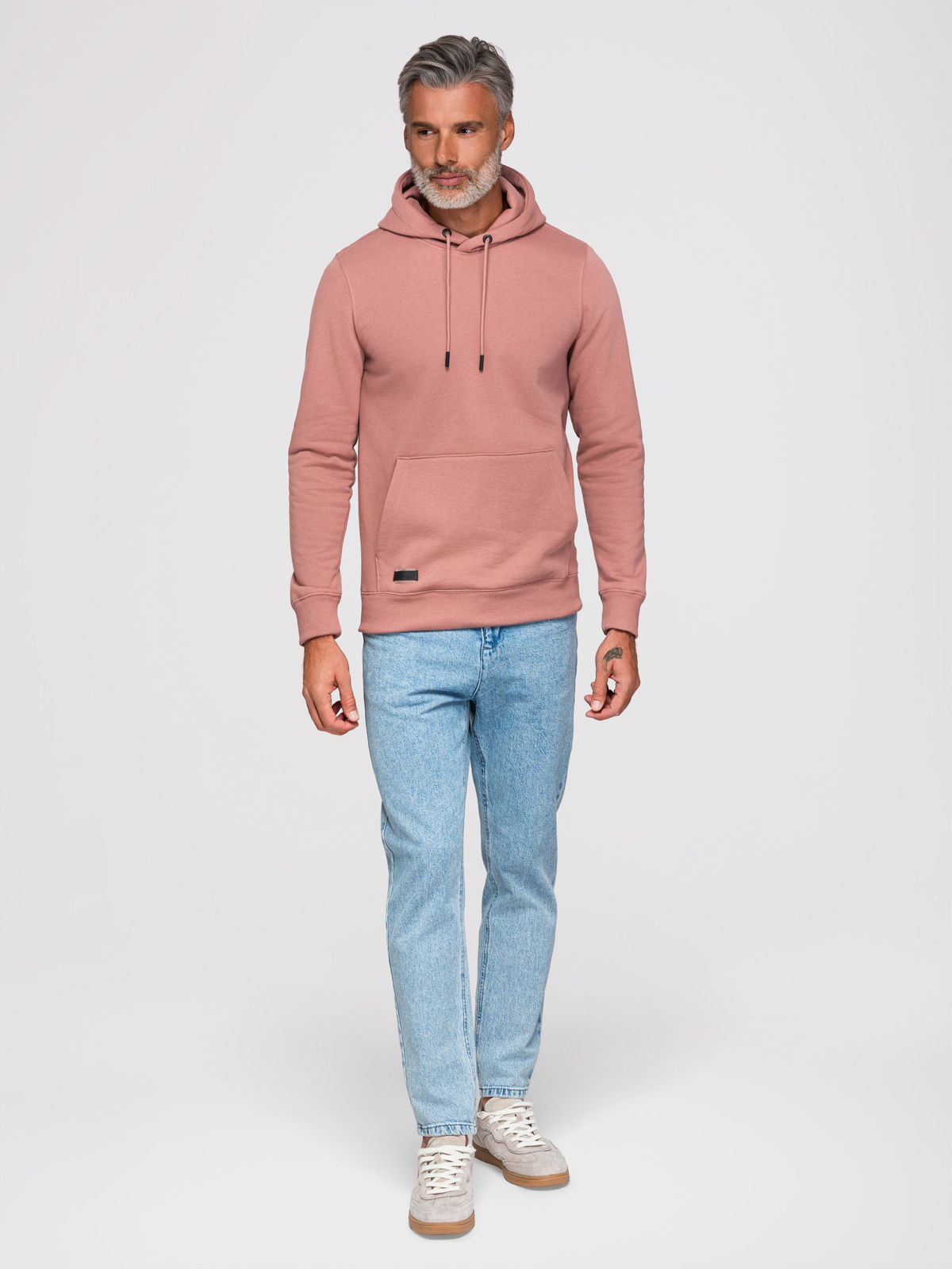 Ombre Men's BASIC cotton sweatshirt kangaroo hoodie - dark pink