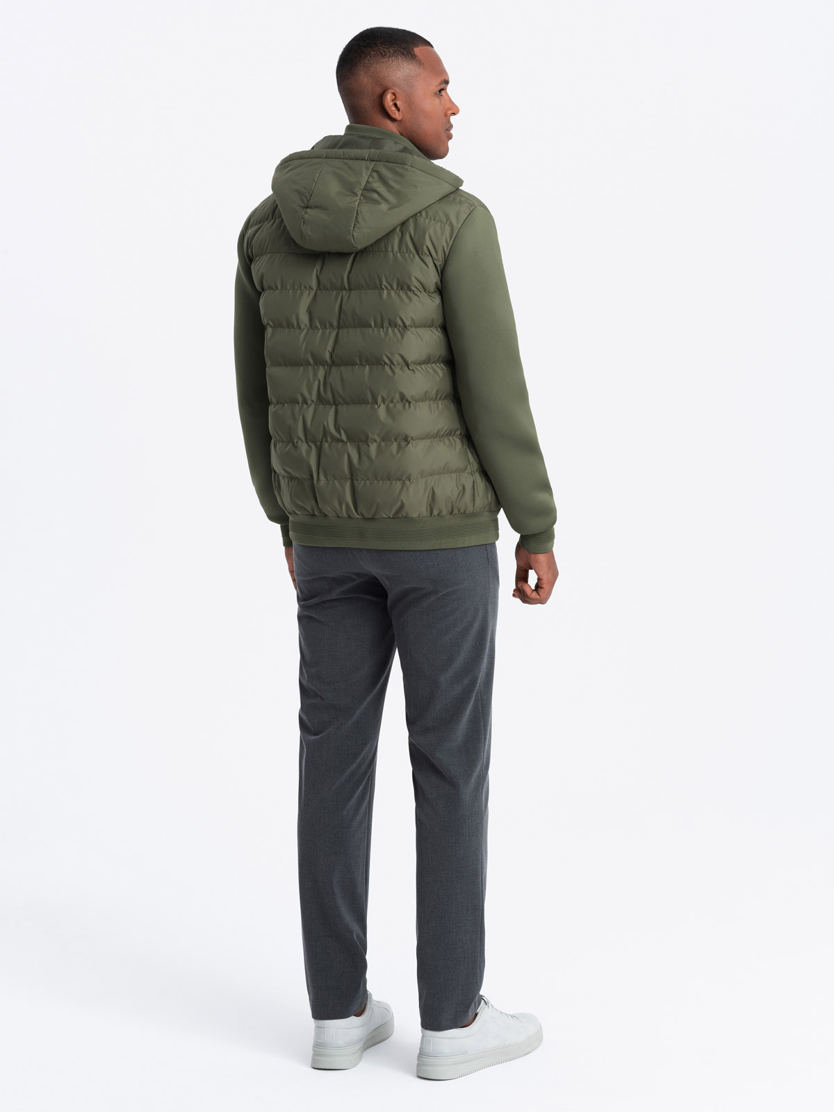 Ombre Men&#039;s quilted bomber jacket with high collar - dark olive green