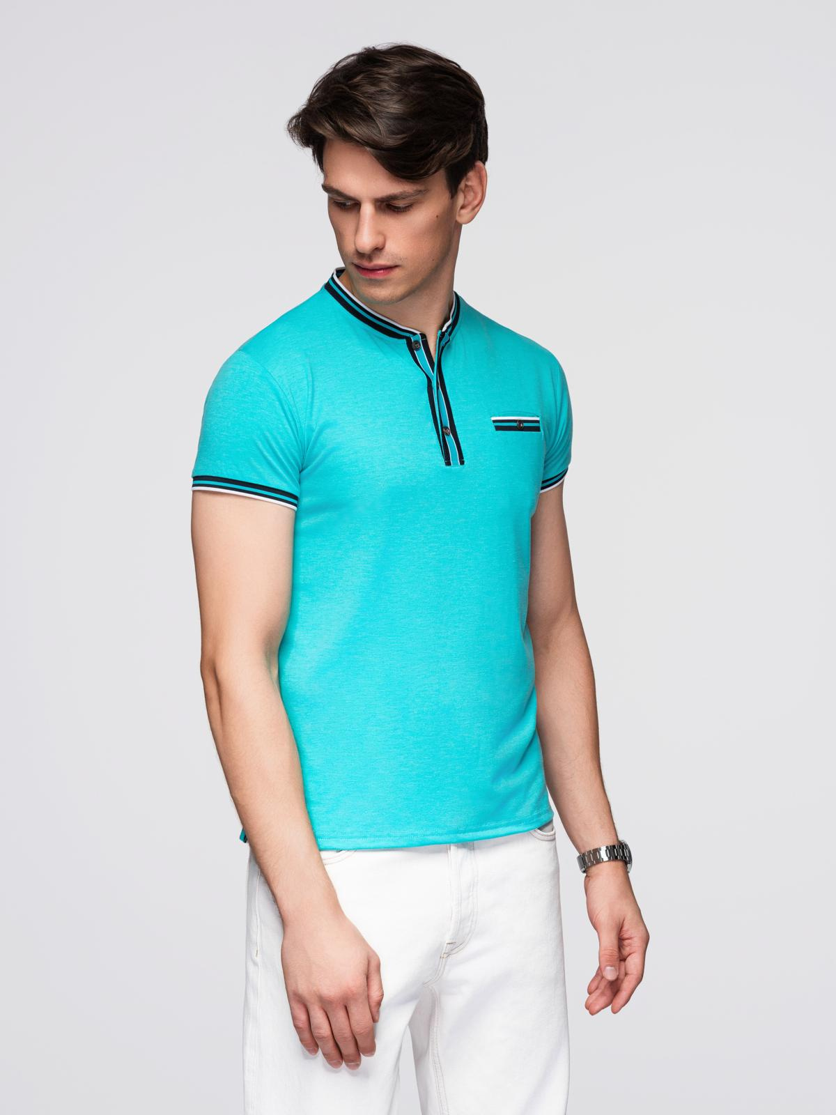 Ombre Men's henley t-shirt with decorative ribbing - turquoise
