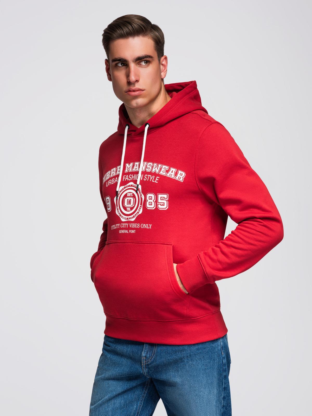 Ombre Men&#039;s college style printed kangaroo hoodie - red