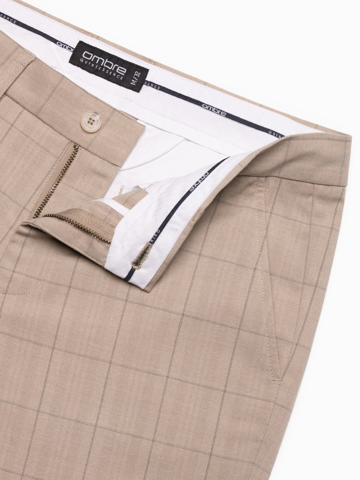 Ombre Men's classic cut pants in fine check - sand