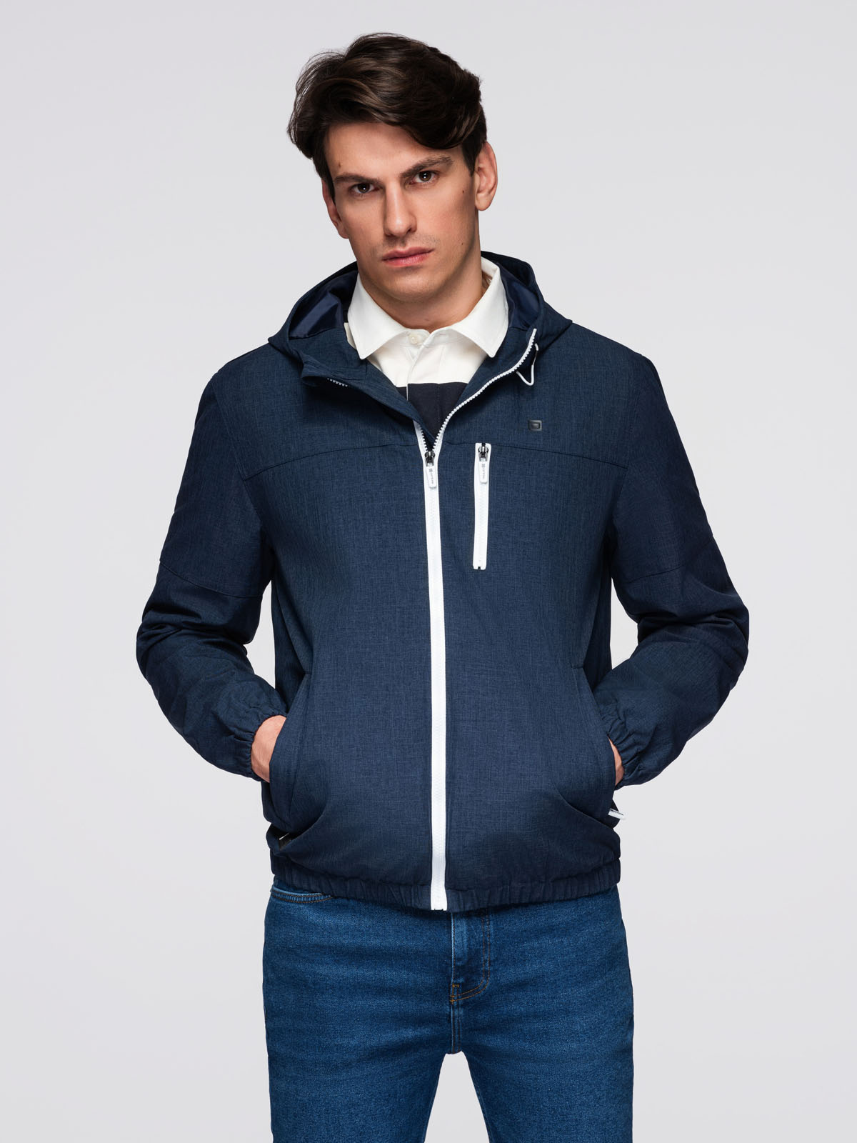 Ombre Men&#039;s lightweight sports jacket with fleece lining - navy blue