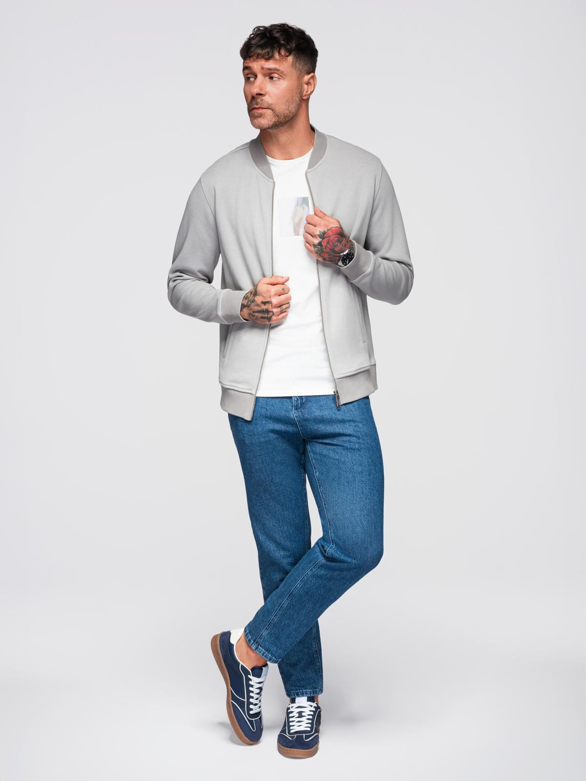 Ombre Men&#039;s pique knit bomber jacket - gray