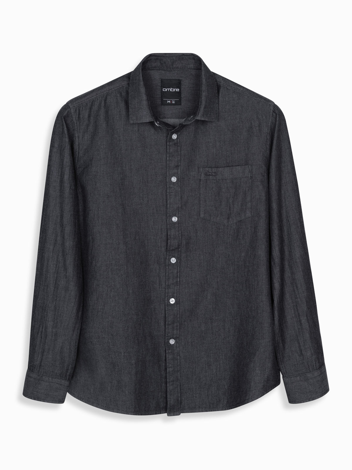 Ombre Men&#039;s denim shirt with embroidered pocket - black