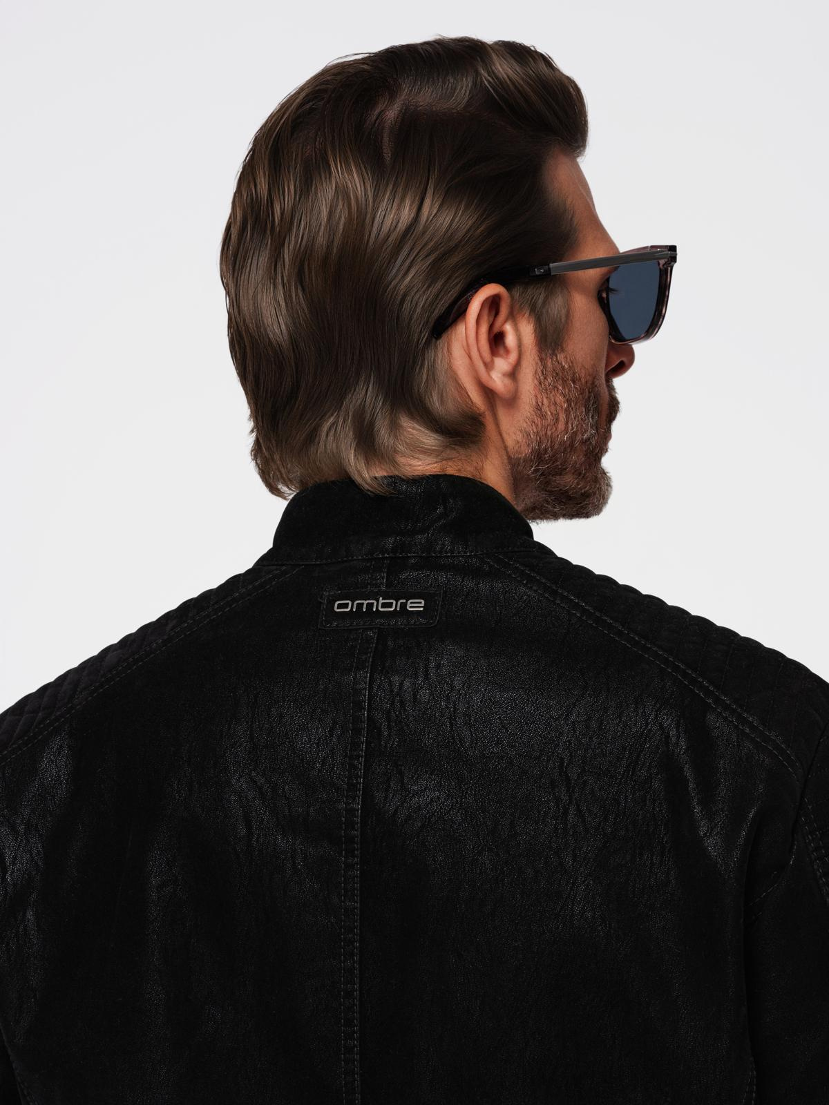 Ombre Stylish men&#039;s eco leather biker jacket with collar