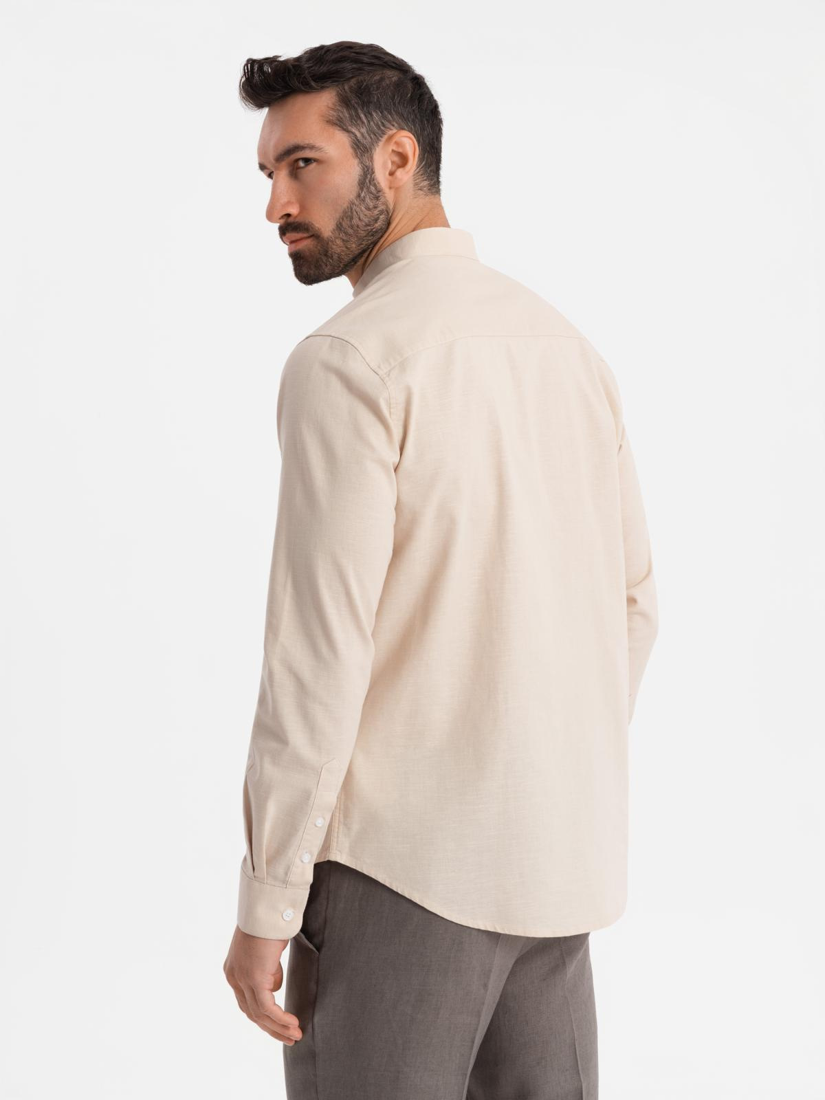 Ombre Men's linen shirt with collar and pocket REGULAR FIT - cream
