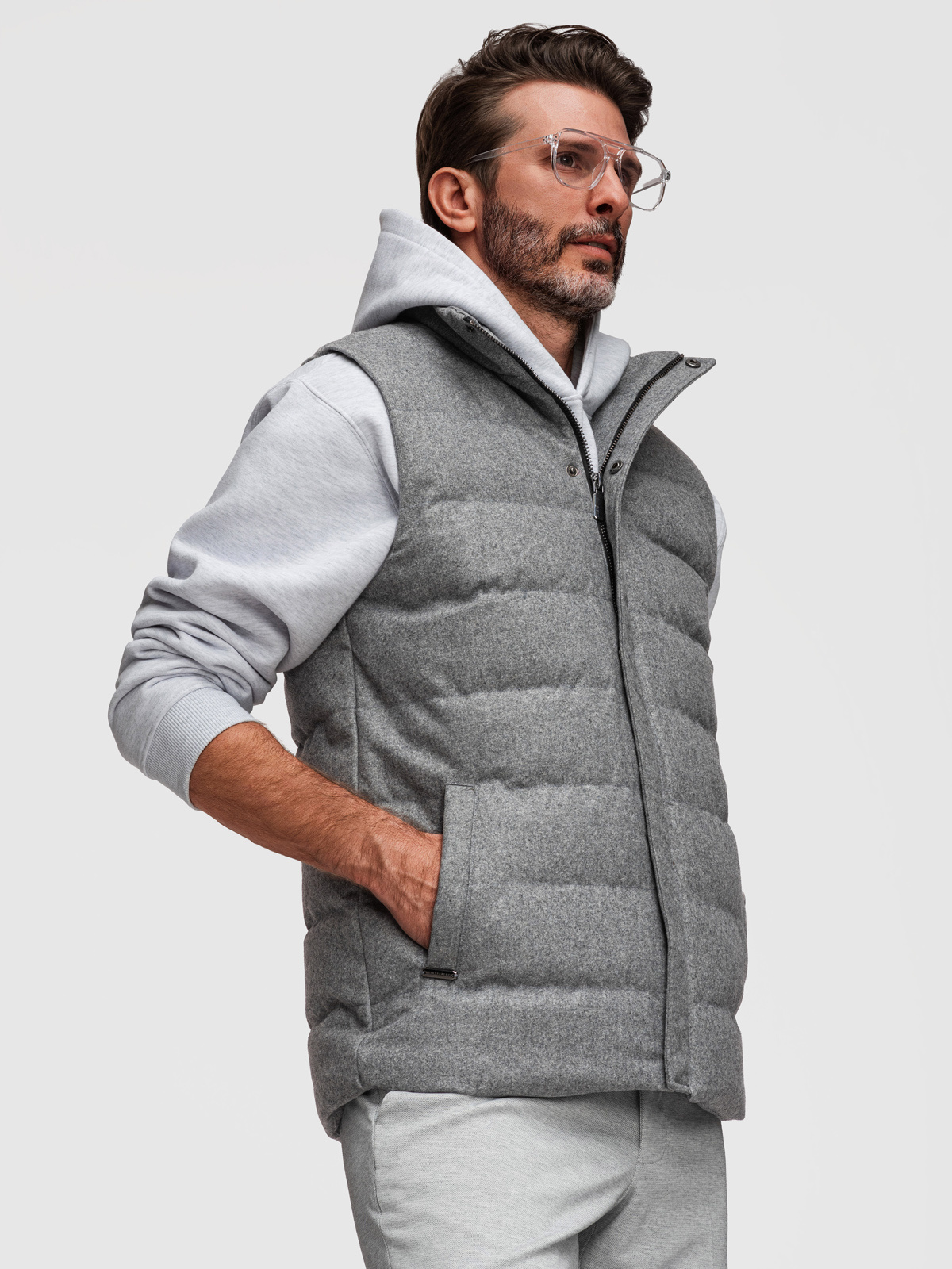 Ombre Men's quilted wool sleeveless jacket - grey melange