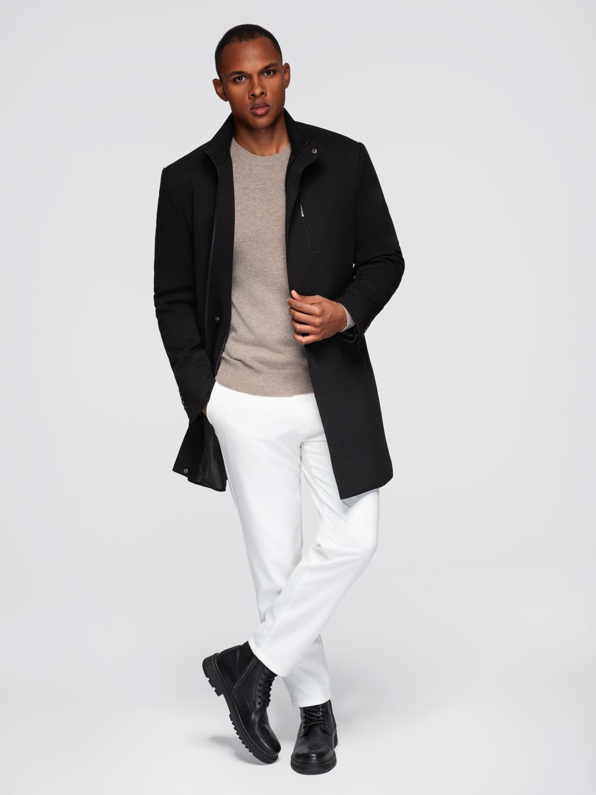 Ombre Fitted structured men&#039;s high collar coat - black