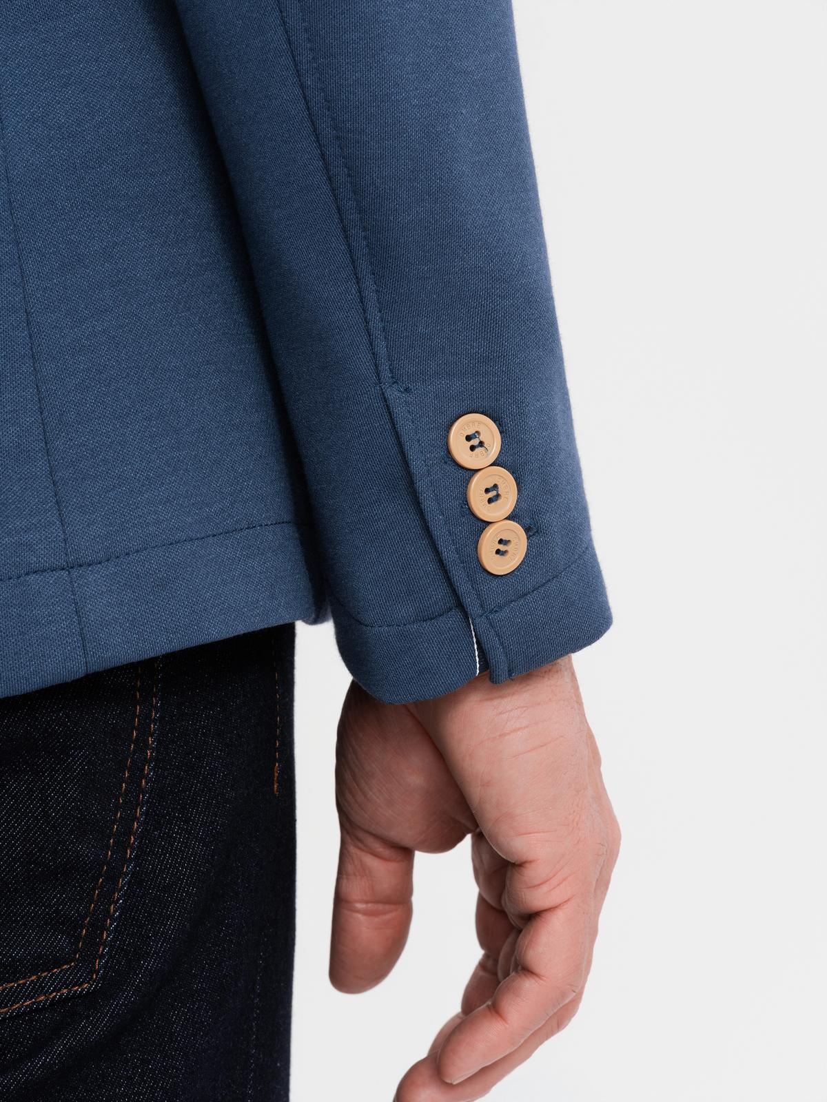 Ombre Men's SLIM knit jacket with subtle texture - dark blue