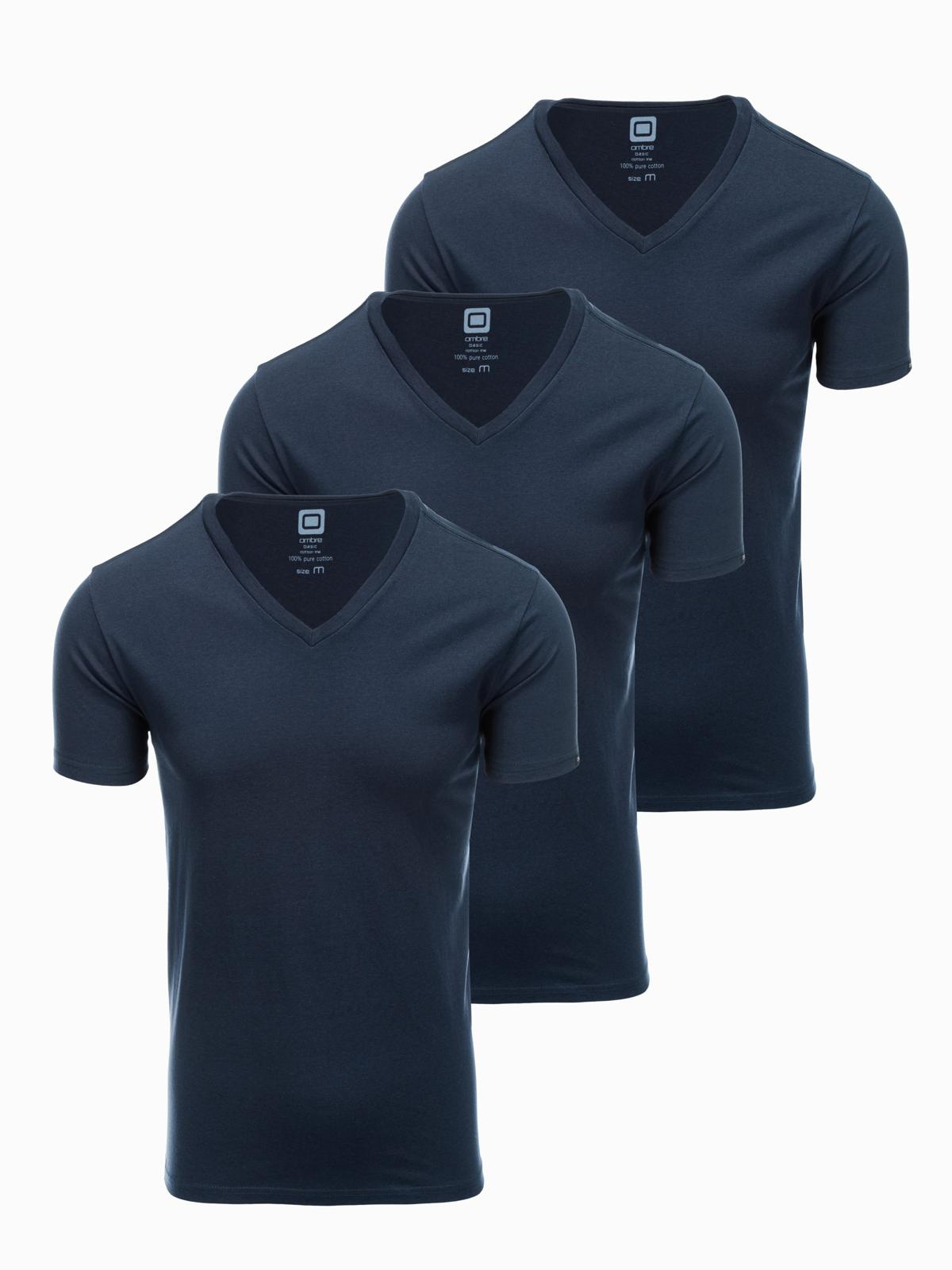 Ombre BASIC men&#039;s V-neck cotton shirt set - 3x navy blue