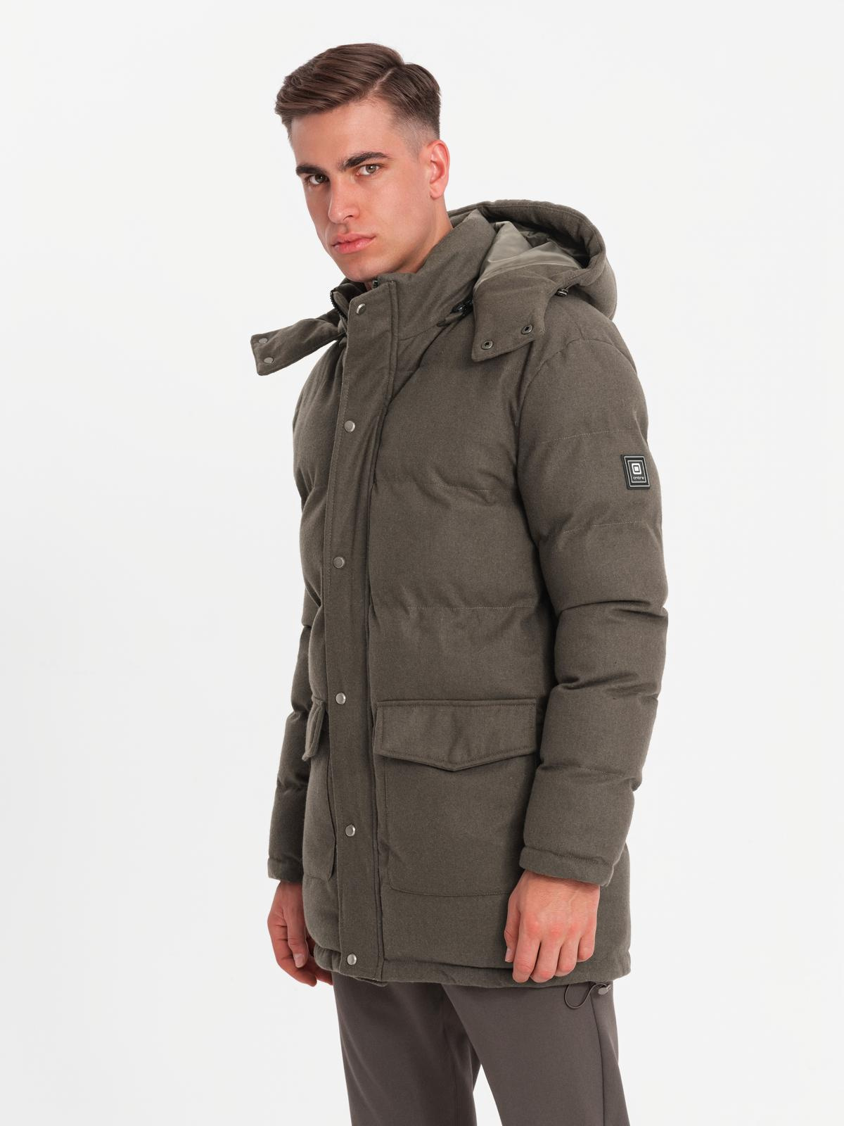 Ombre Men&#039;s long warm parka jacket with wool - dark grey melange