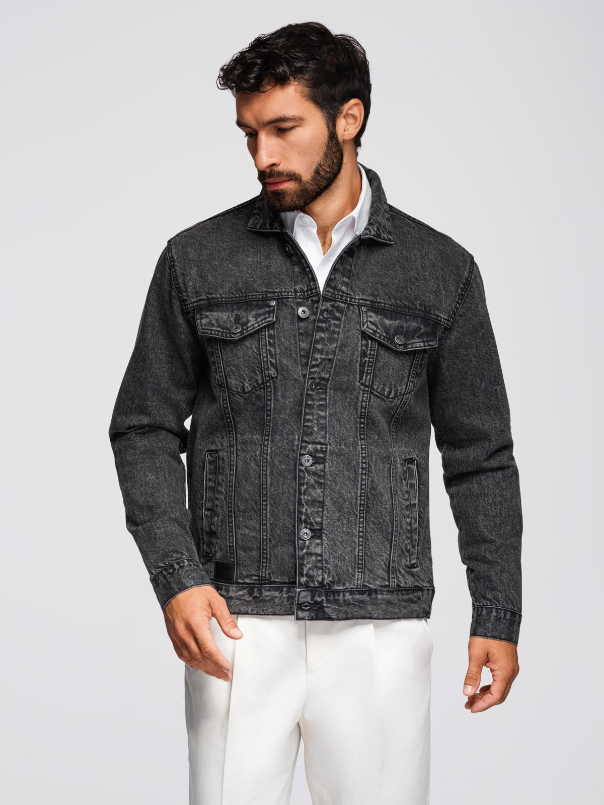 Ombre Men&#039;s denim jacket katana with washem - black