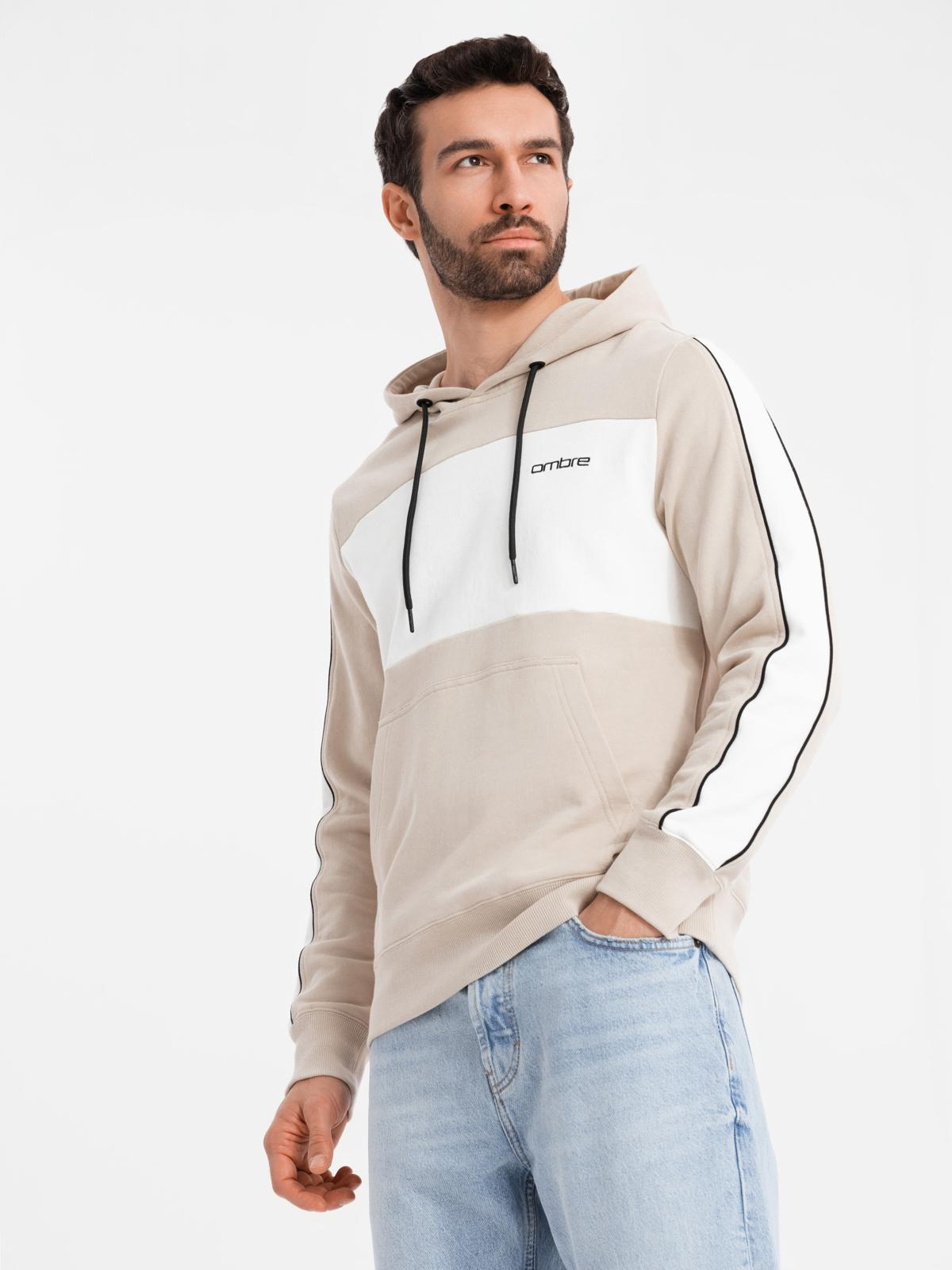 Ombre Men&#039;s cotton hoodie with contrasting elements - beige