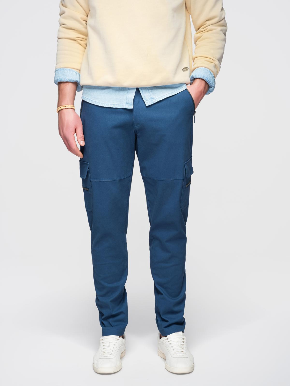 Ombre Men's STRAIGHT LEG cargo pants with zippered pockets - dark blue