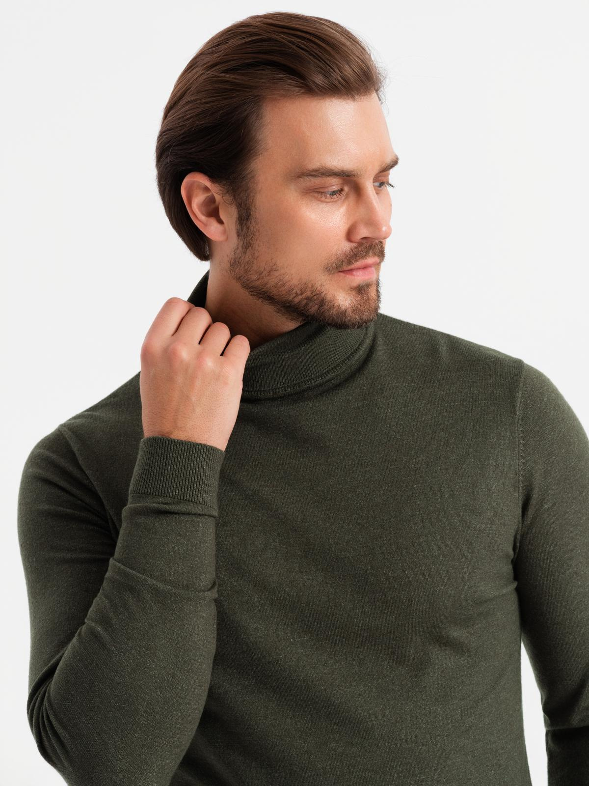 Ombre Men&#039;s knitted turtleneck with viscose - dark grey