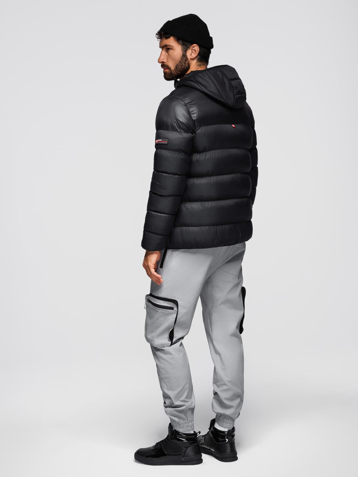 Ombre Modern quilted men&#039;s jacket of combined materials - black