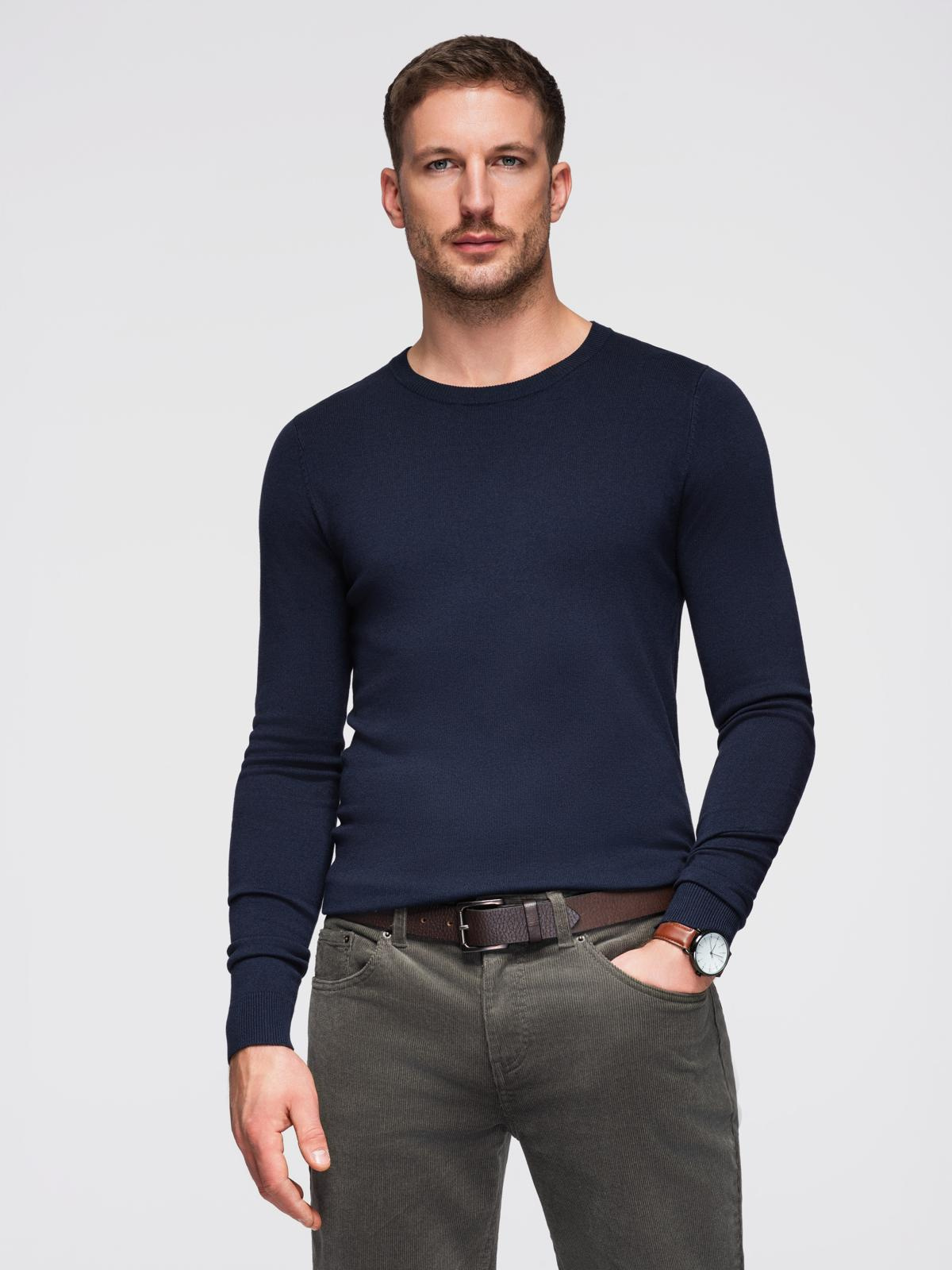 Ombre Classic men&#039;s sweater with round neckline - navy blue