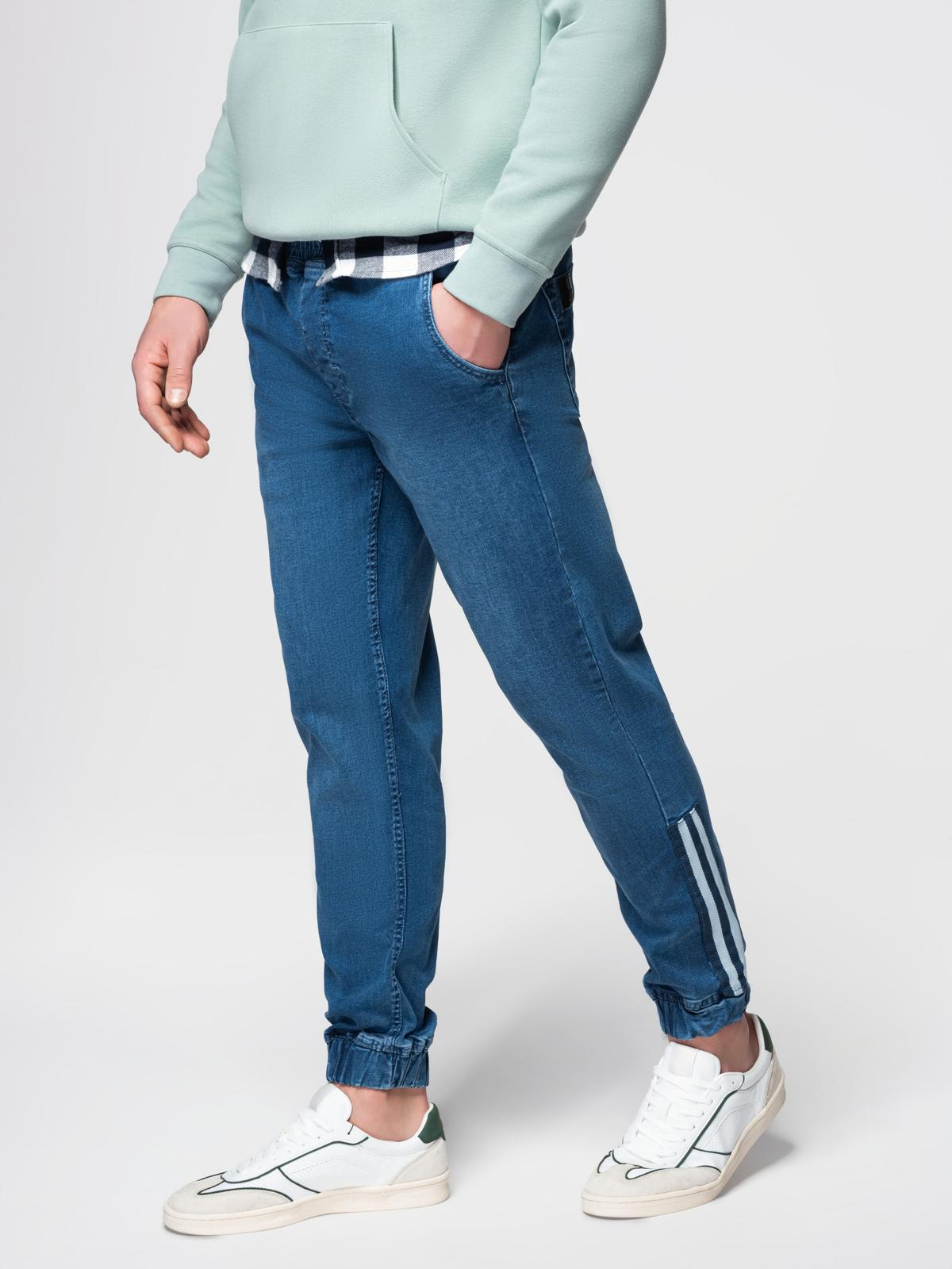 Ombre Men's denim joggers with piping - blue
